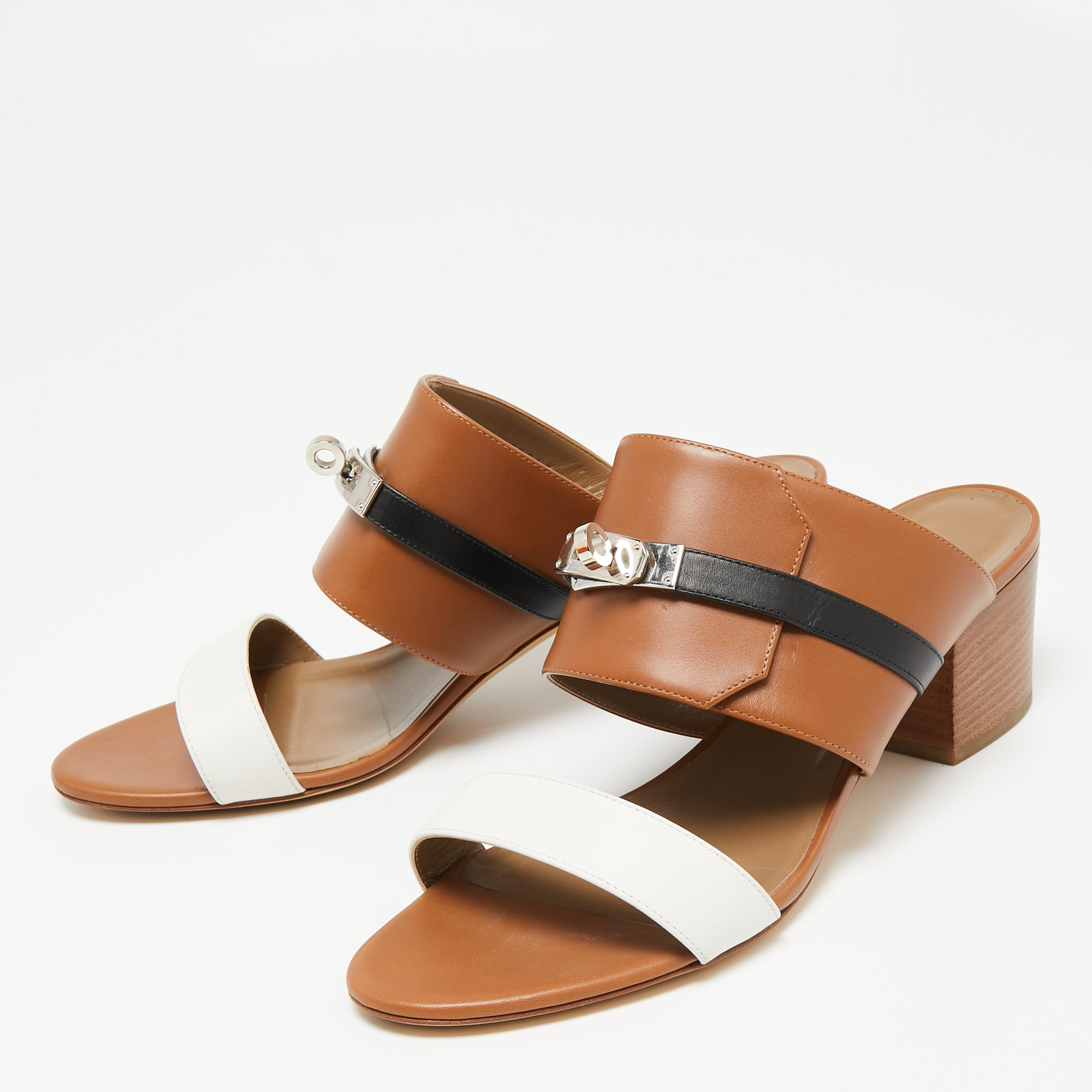 

Hermes Tricolor Leather Avenue Slide Sandals Size, Brown