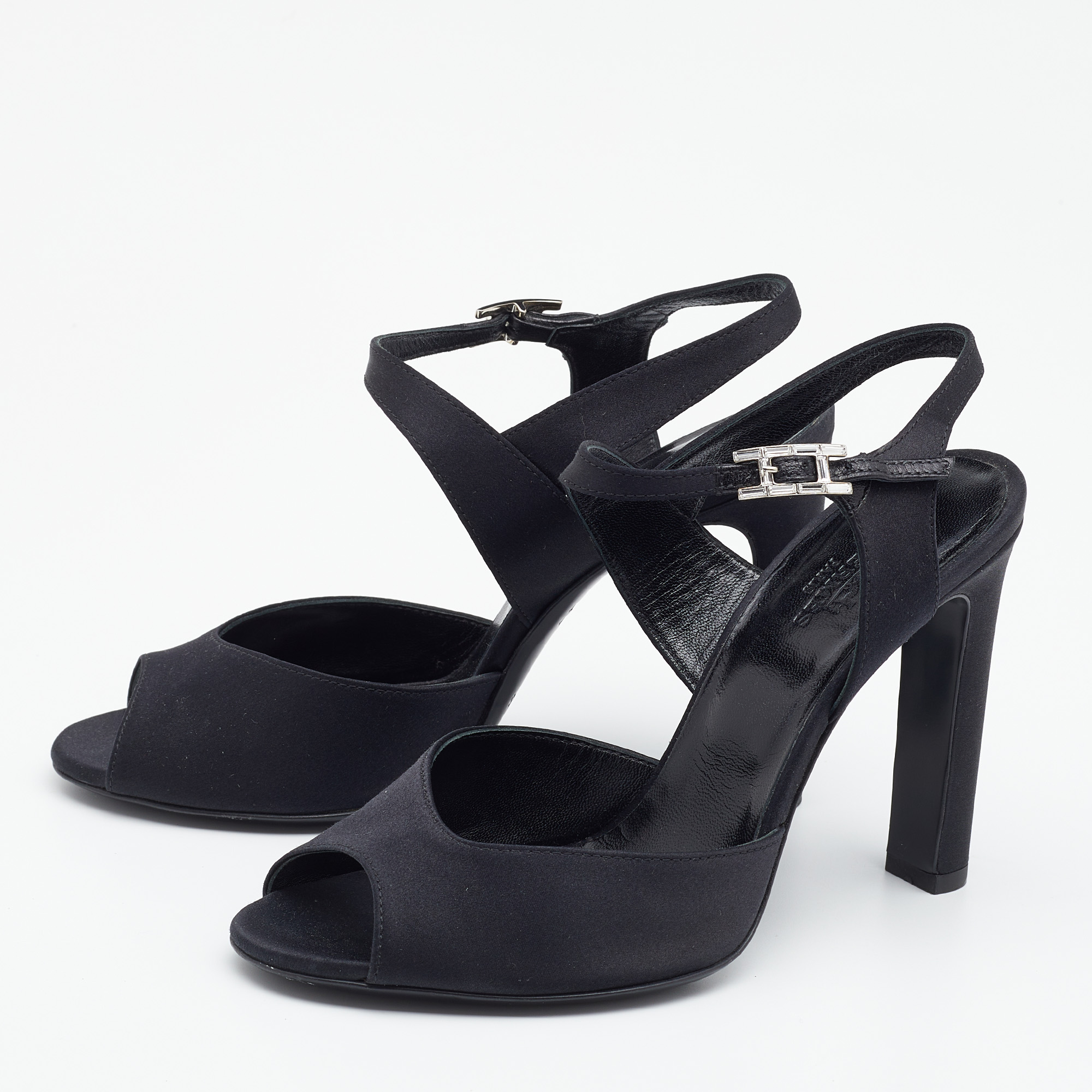 

Hermes Black Satin Ankle Strap Sandals Size