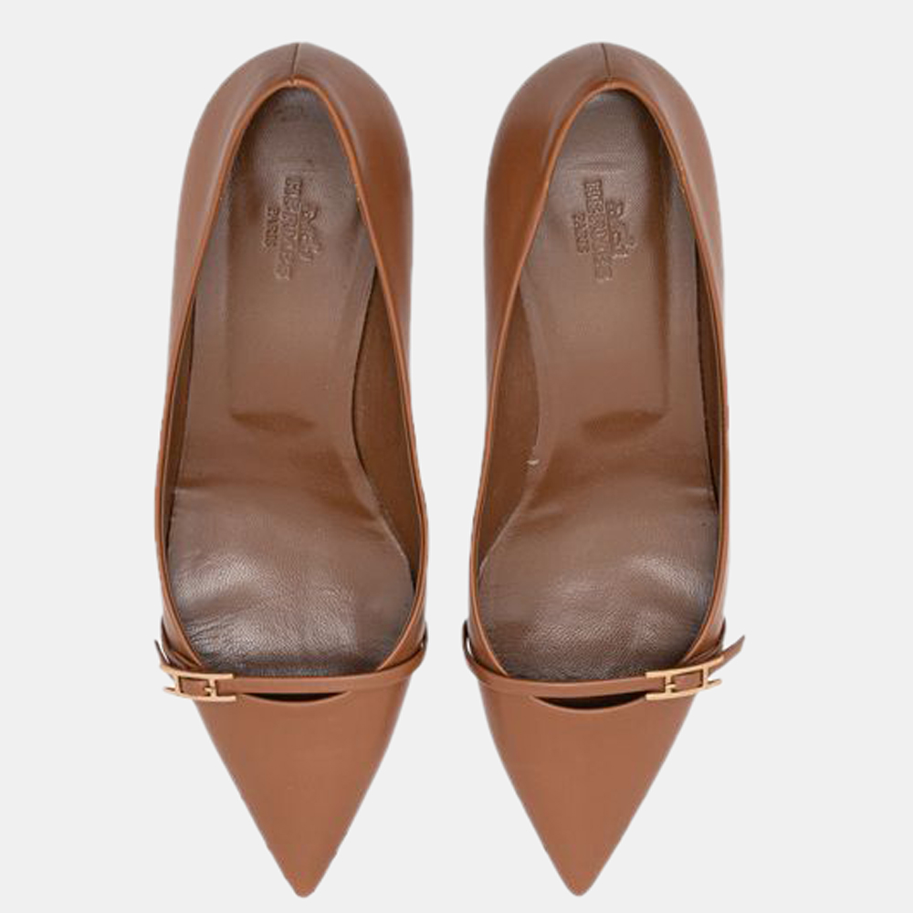 

Hermes Brown Chevre Velours Leather Blush 40 Pumps Size EU