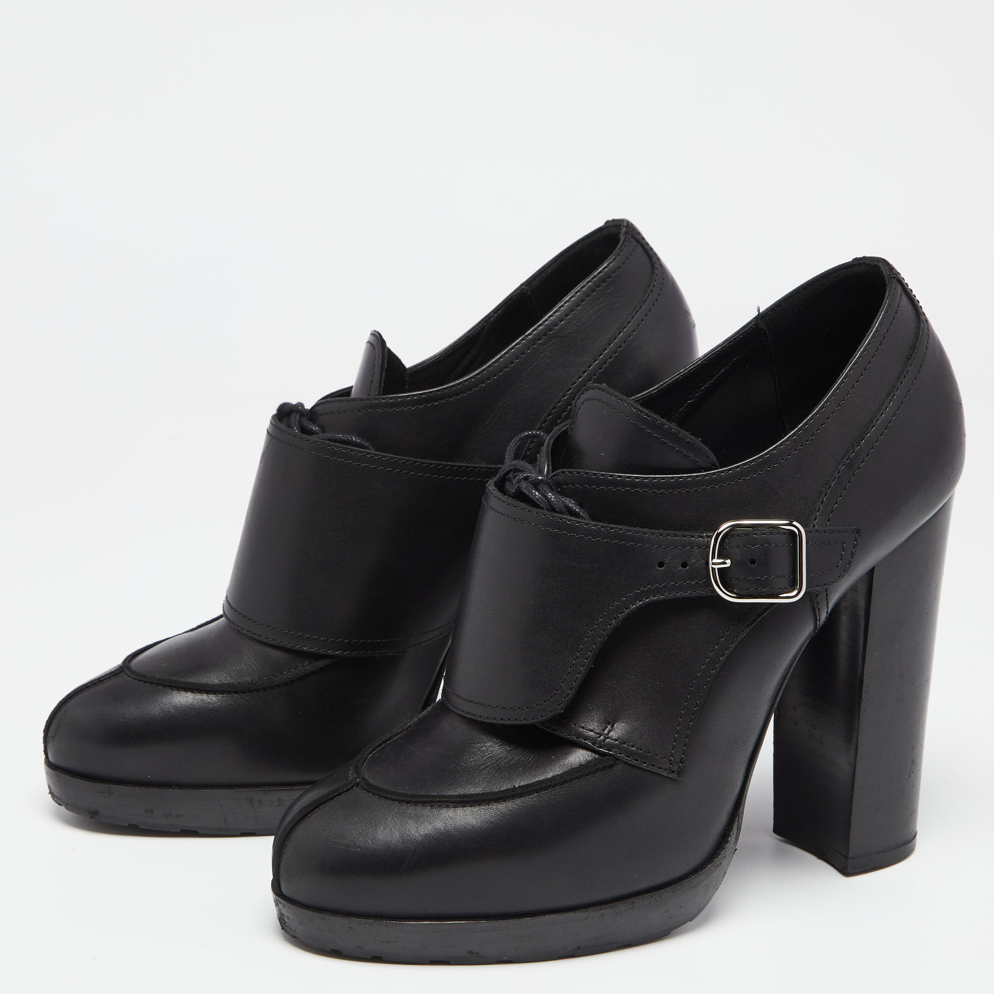 

Hermes Black Leather Monk Strap Booties Size