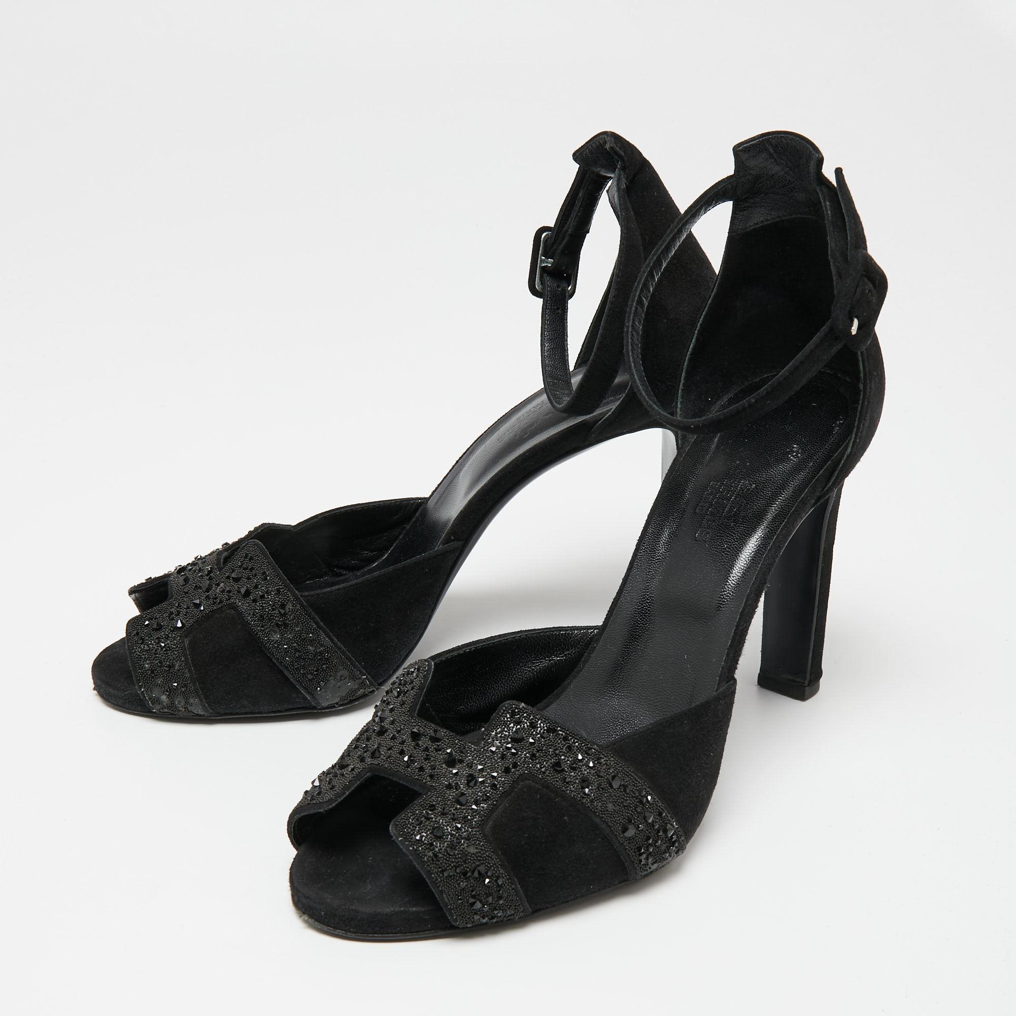 

Hermes Black Suede And Glitter Embellished Krystal Ankle Strap Sandals Size