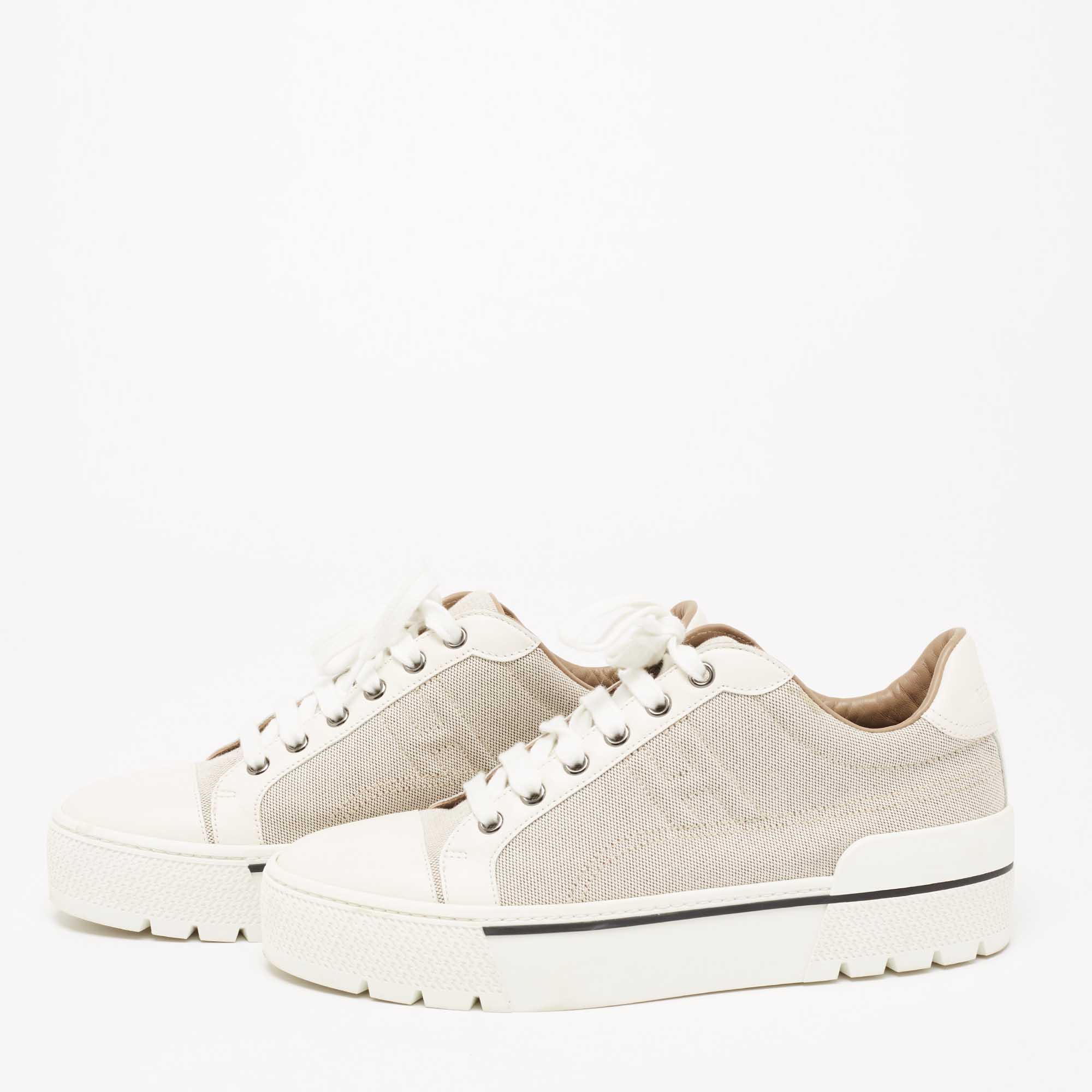 

Hermes Cream Leather And Canvas Voltage Sneakers Size