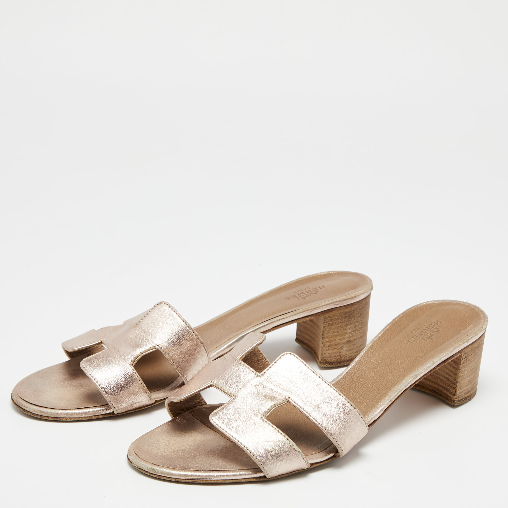 

Hermes Rose Gold Leather Oasis Slide Sandals Size