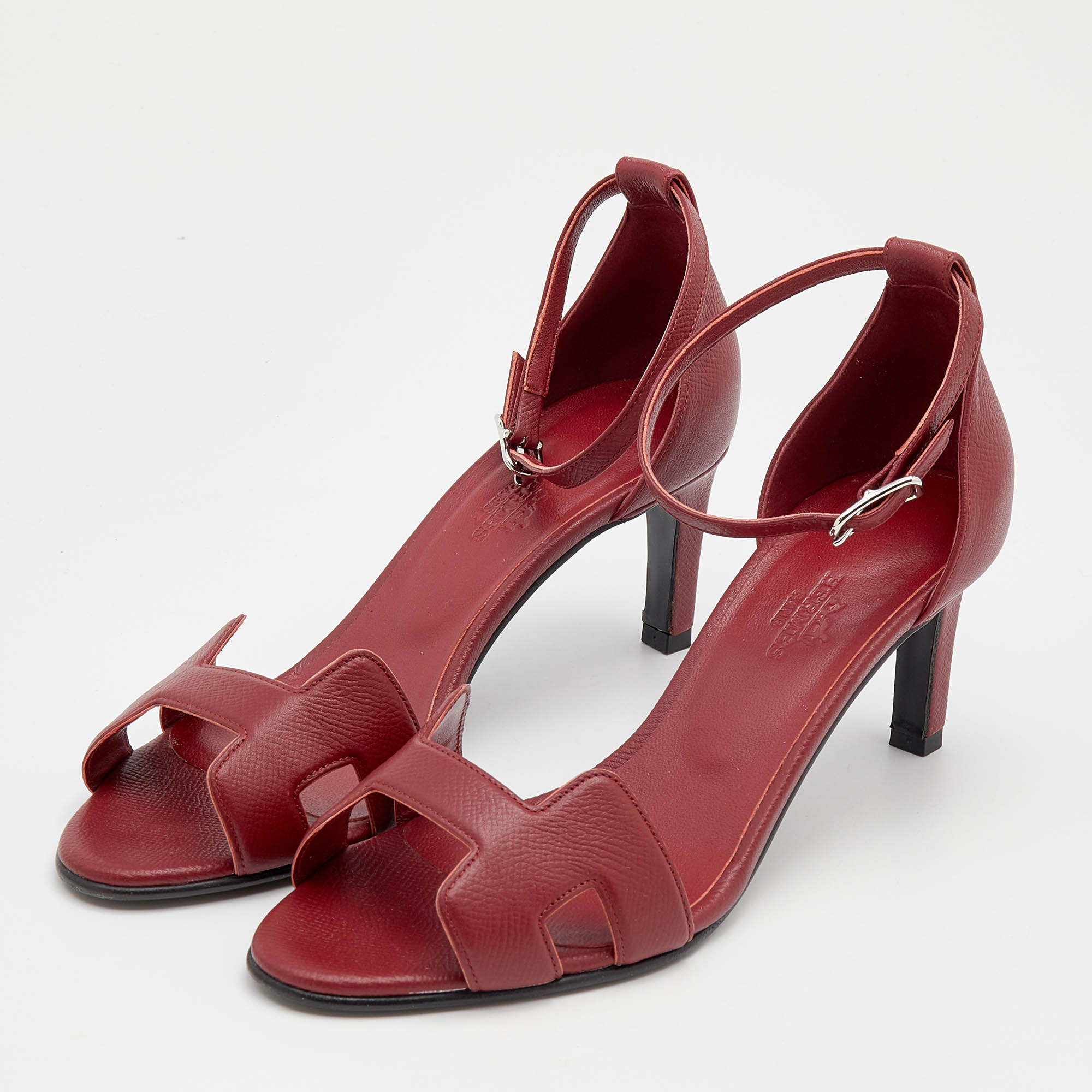 

Hermes Red Leather Premiere Ankle Strap Sandals Size
