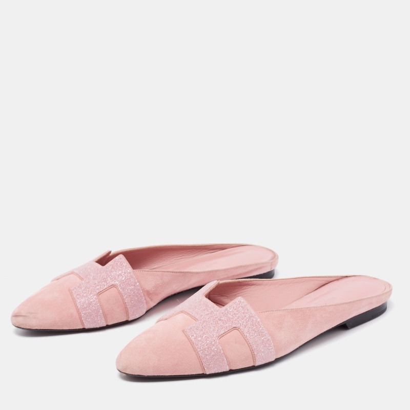 

Hermès Pink Suede Roxane Mule Sandals Size