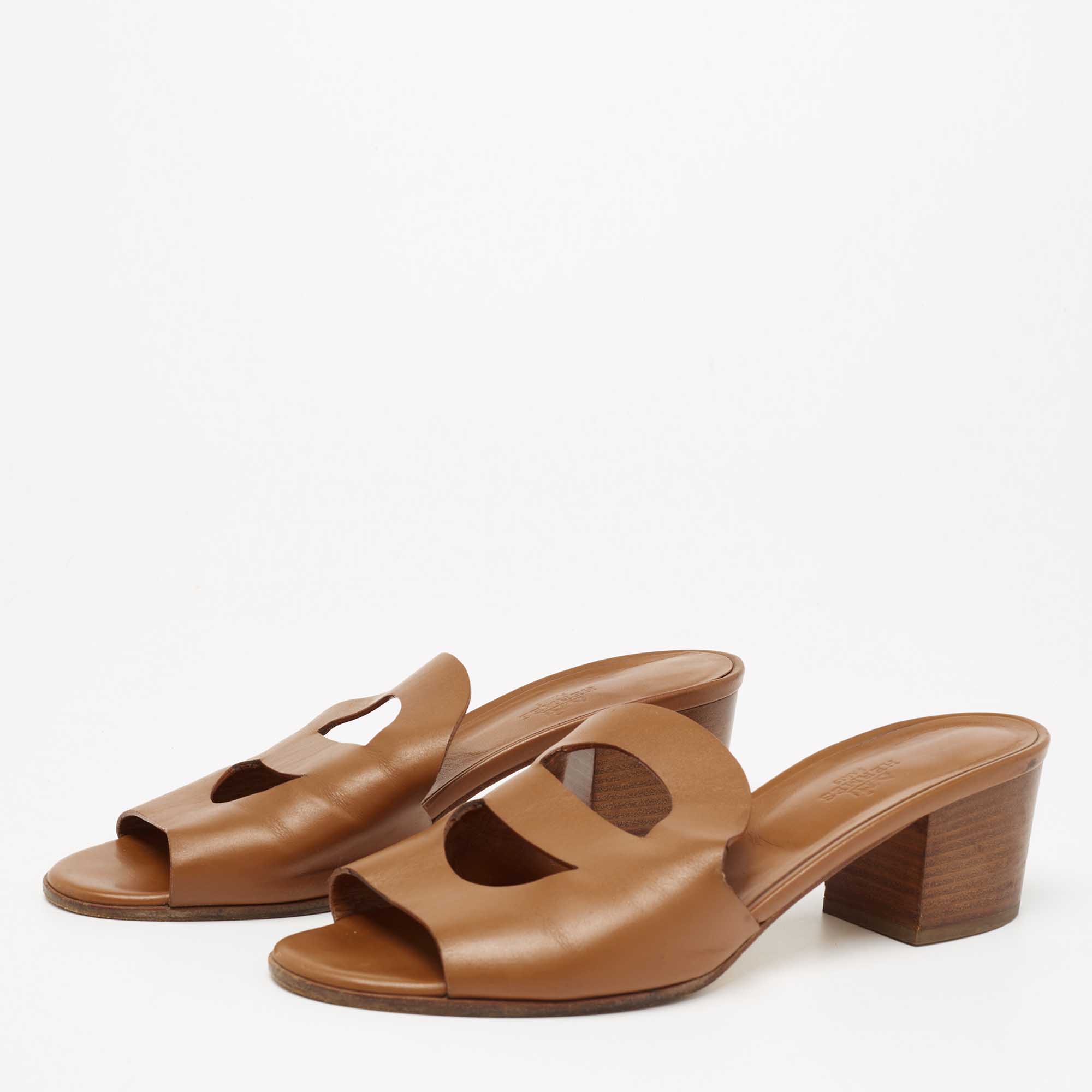 

Hermes Brown Leather Mona Sandals Size