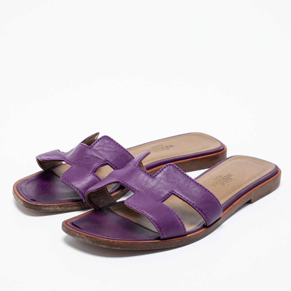 

Hermes Purple Leather Oran Sandals Size