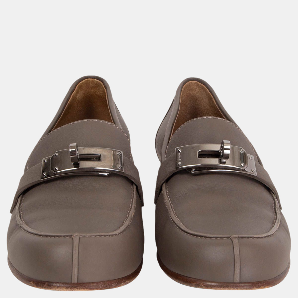 

Hermes Grey Leather Jules Kelly Lock Loafers EU