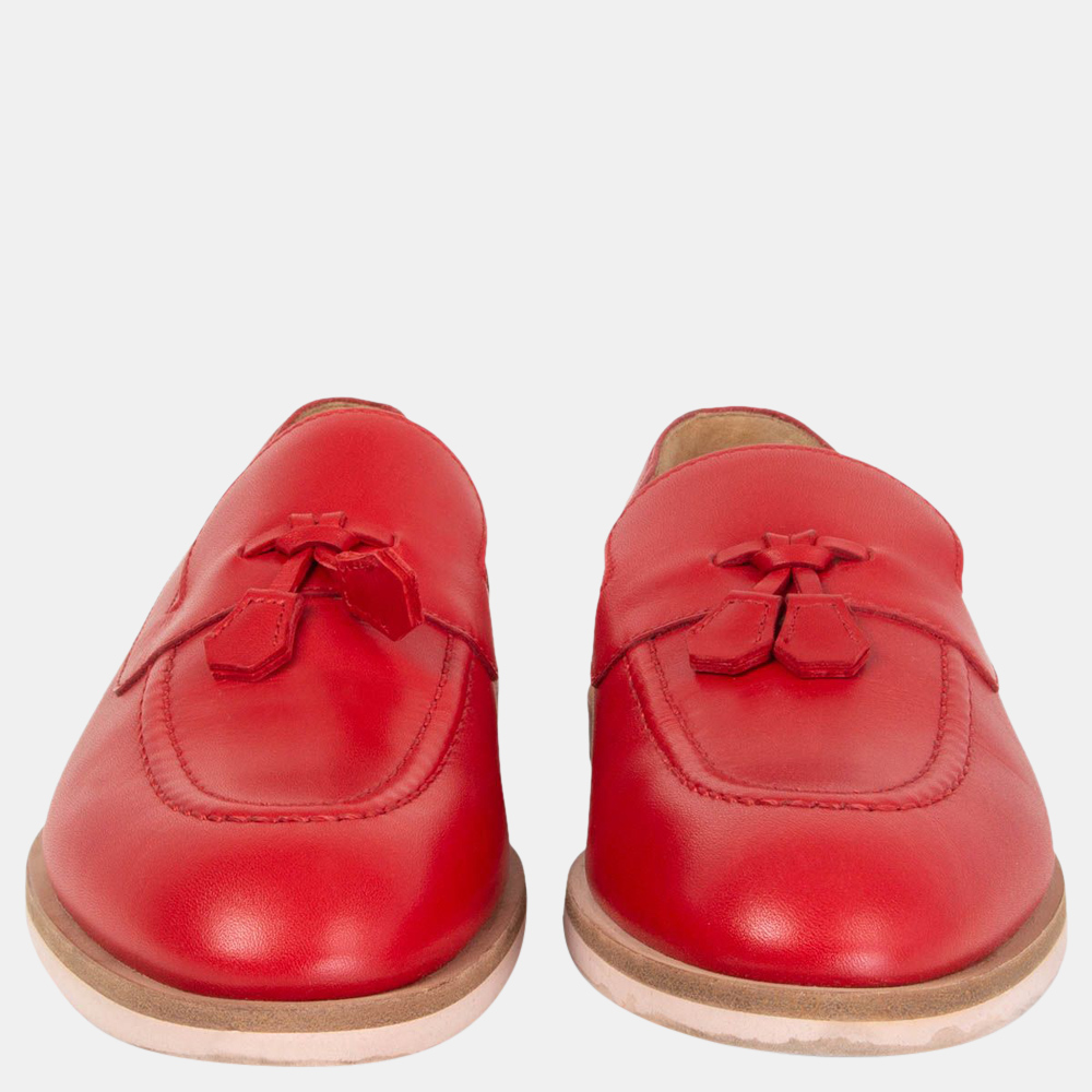 

Hermes Red Leather Tassel Loafers EU