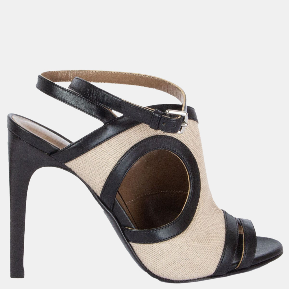 

Hermes Black/Beige Leather Canvas Rafaella Sandals EU