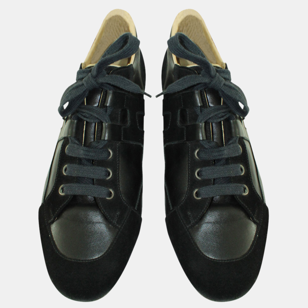 

Hermes Black Suede Trimmed Low-Top Sneakers