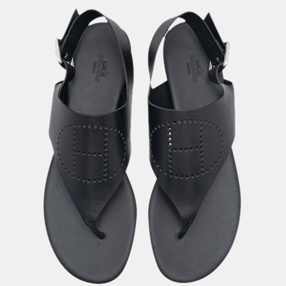 

Hermes Black Leather Kola Thong Flat Slingback Sandals Size EU