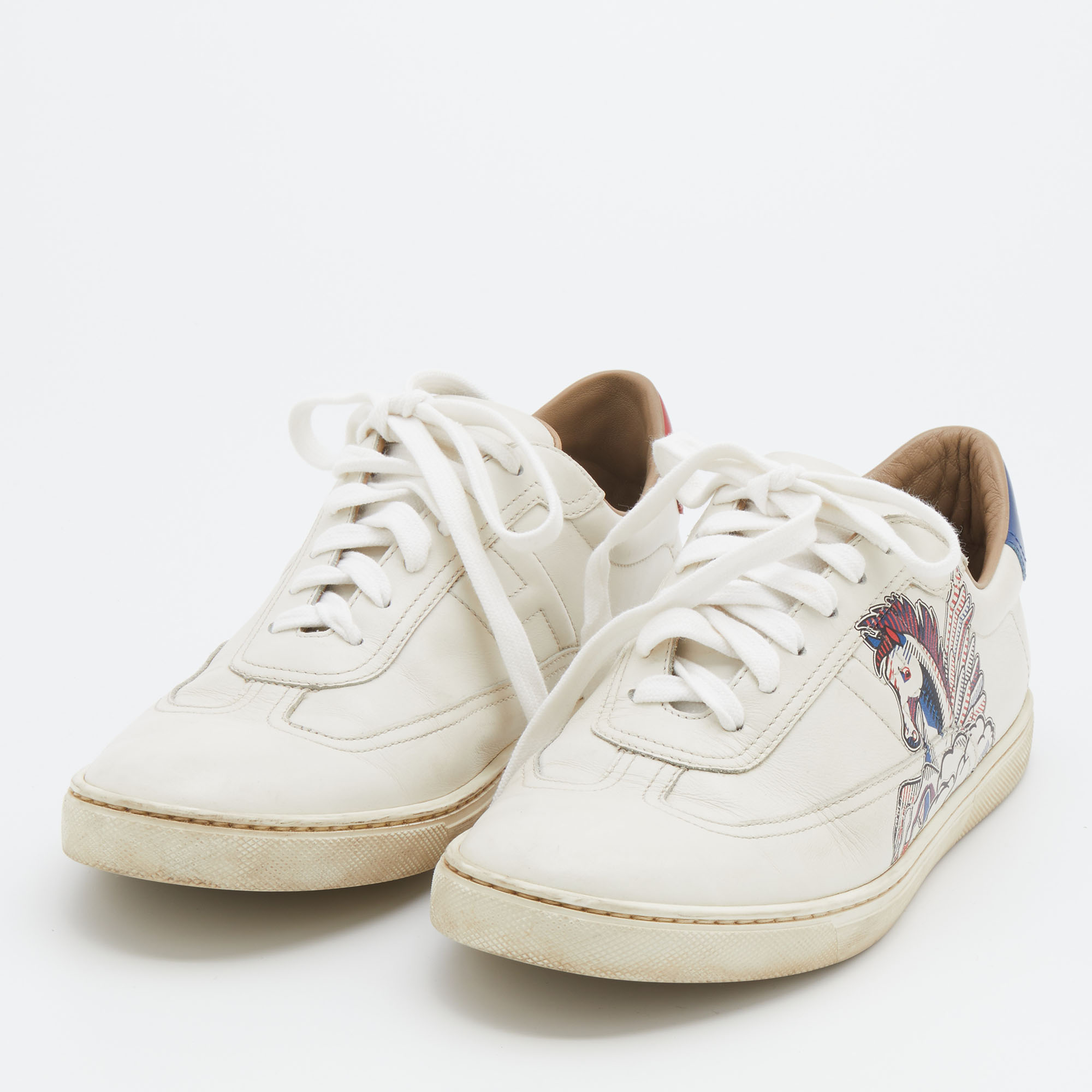 

Hermés White Pégase Pop Print Leather Quicker Low Top Sneakers Size