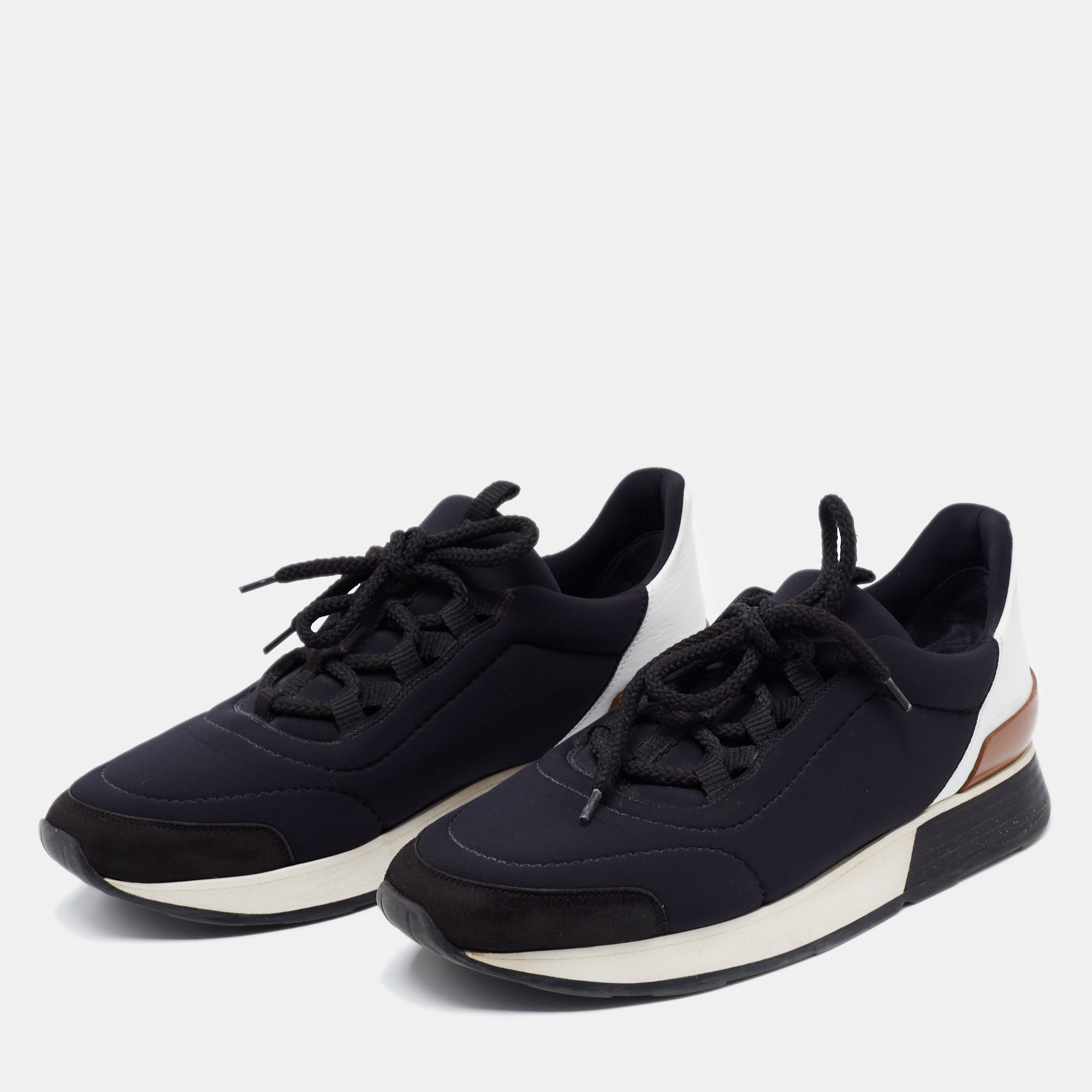 

Hermes Tricolor Leather And Fabric Miles Lace Up Sneakers Size, Navy blue