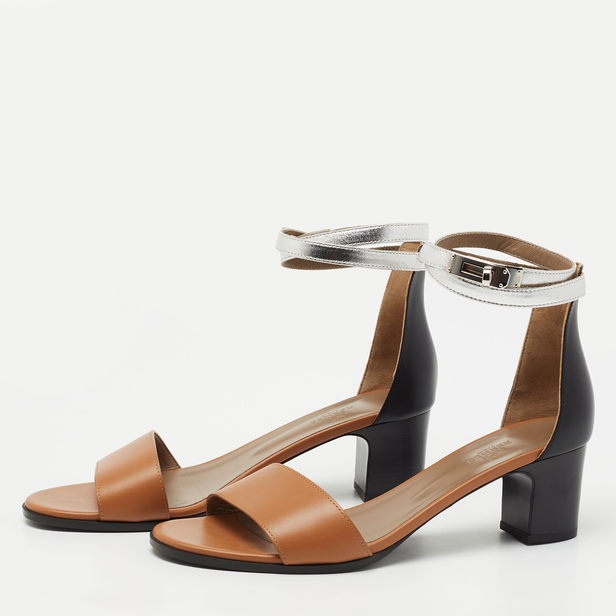 

Hermes Tricolor Leather Manege Ankle Strap Sandals Size, Black