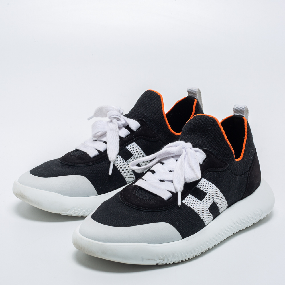 

Hermes Black/White Knot Fabric Crew sneakers Size