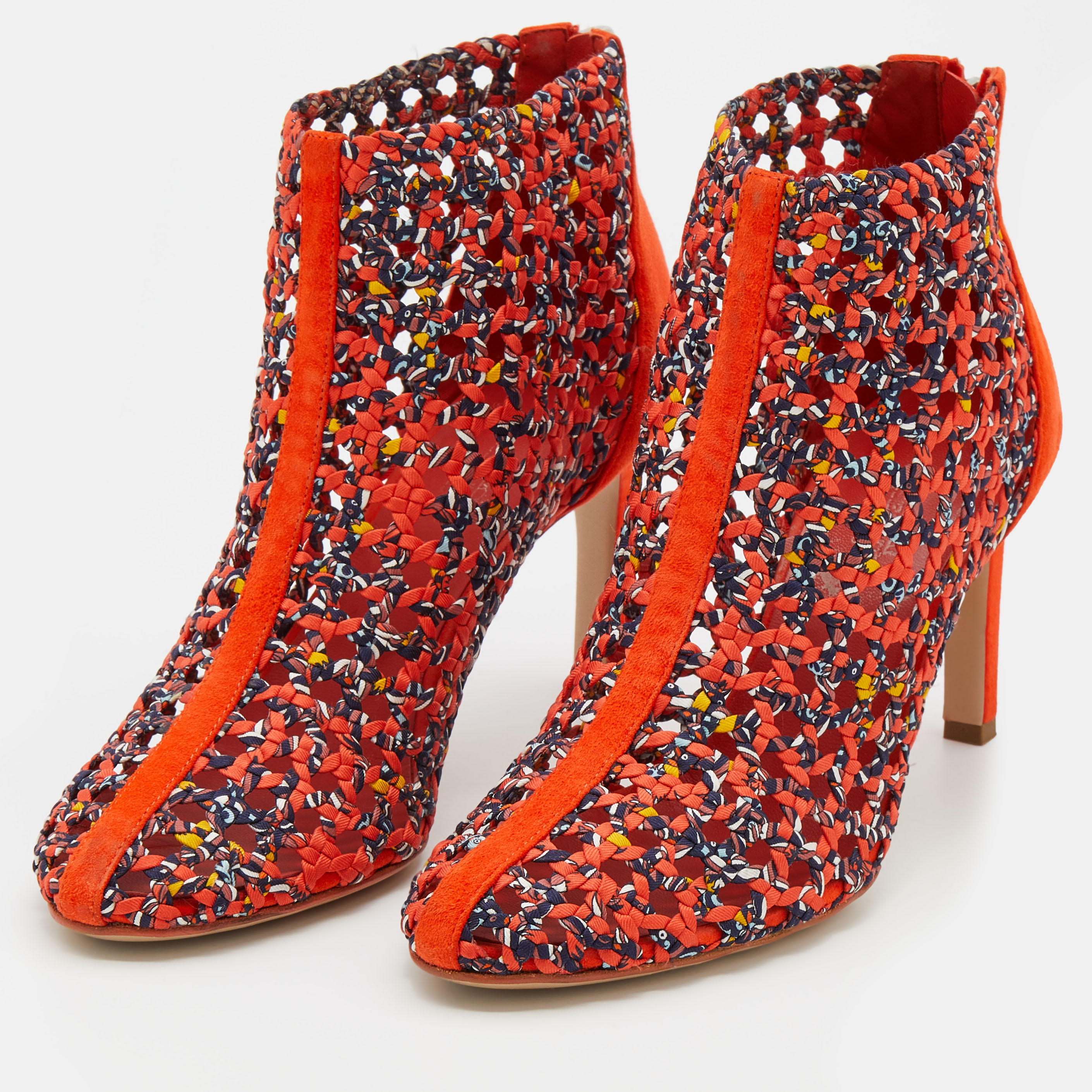 

Hermes Orange Suede And Woven Silk Ankle Length Boots Size