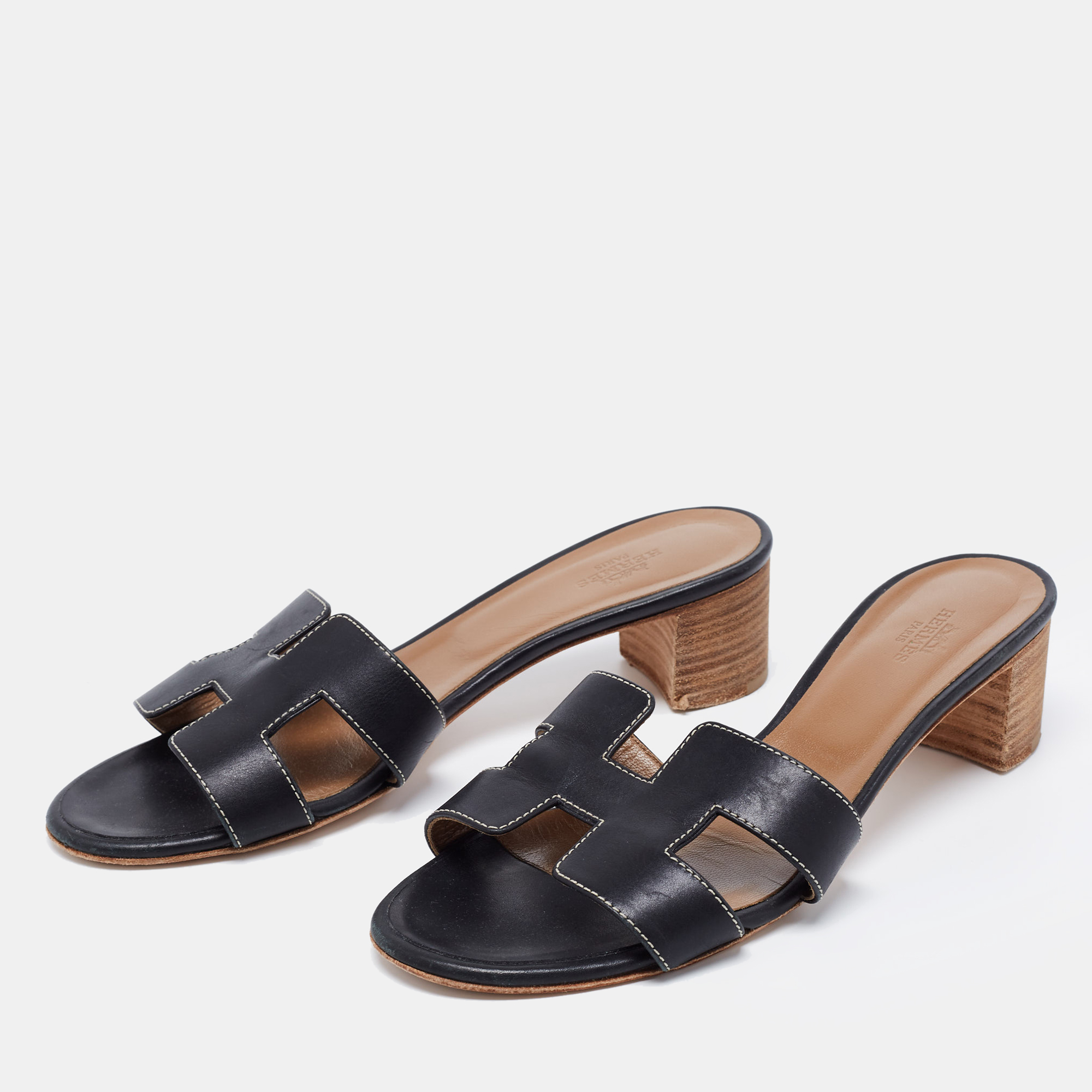 

Hermes Black Leather Oasis Sandals Size