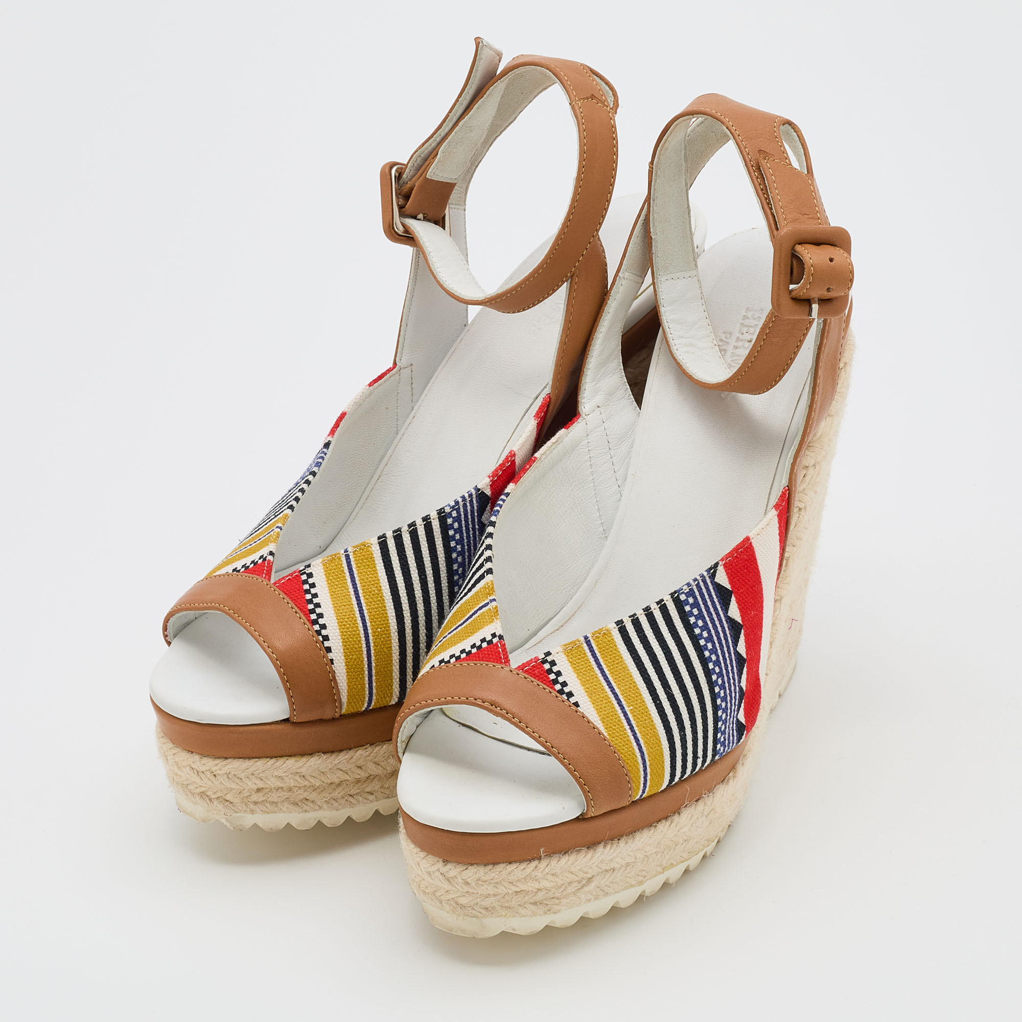 

Hermes Multicolor Canvas and Leather Tribal Espadrille Sandals Size