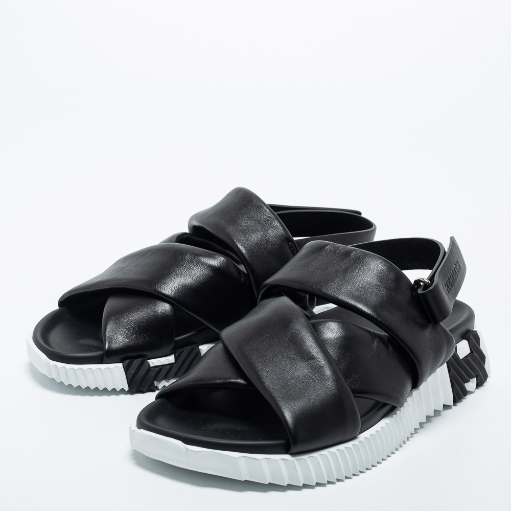 

Hermes Black Leather Electric Flat Sandals Size