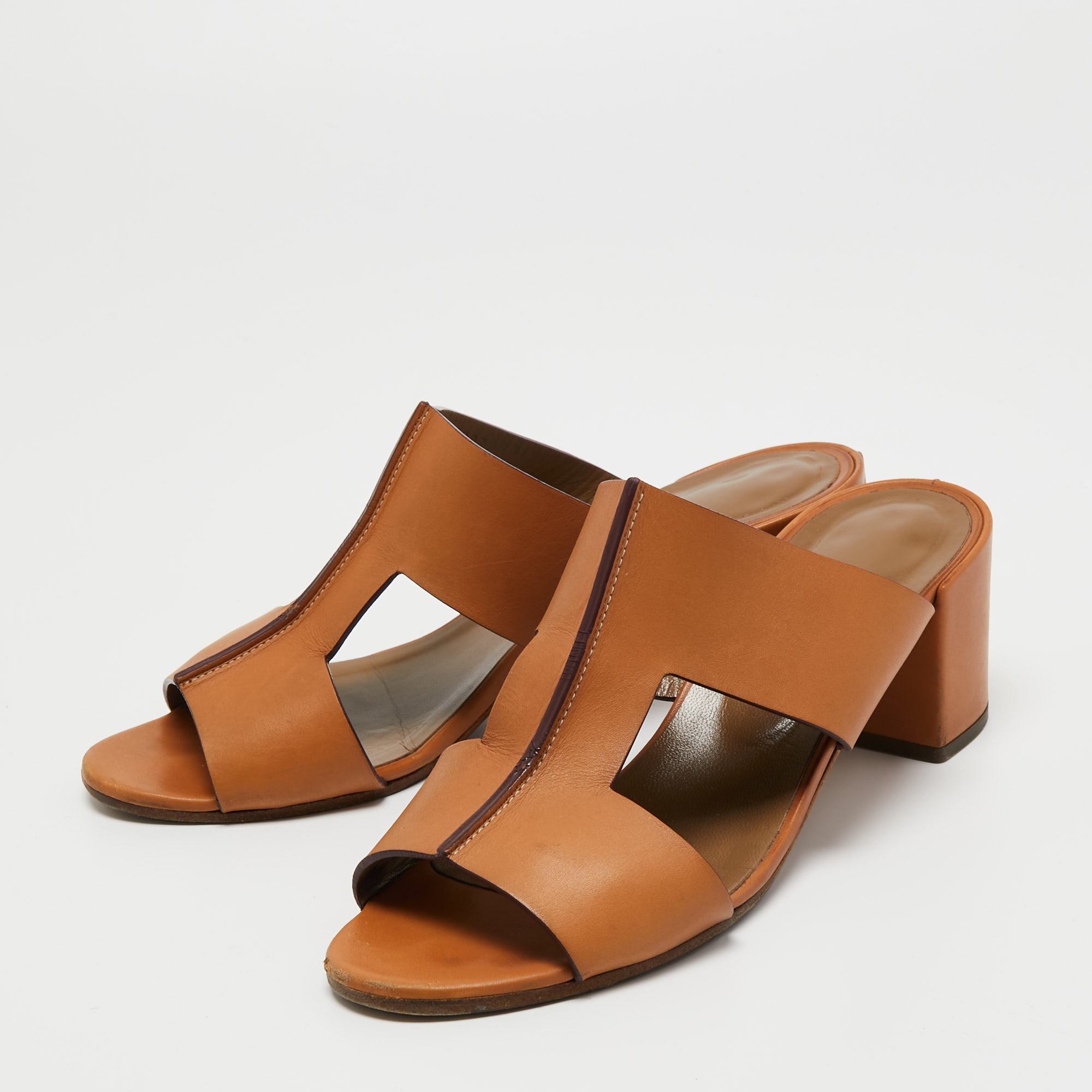 

Hermes Brown Leather Ostia Slide Sandals Size