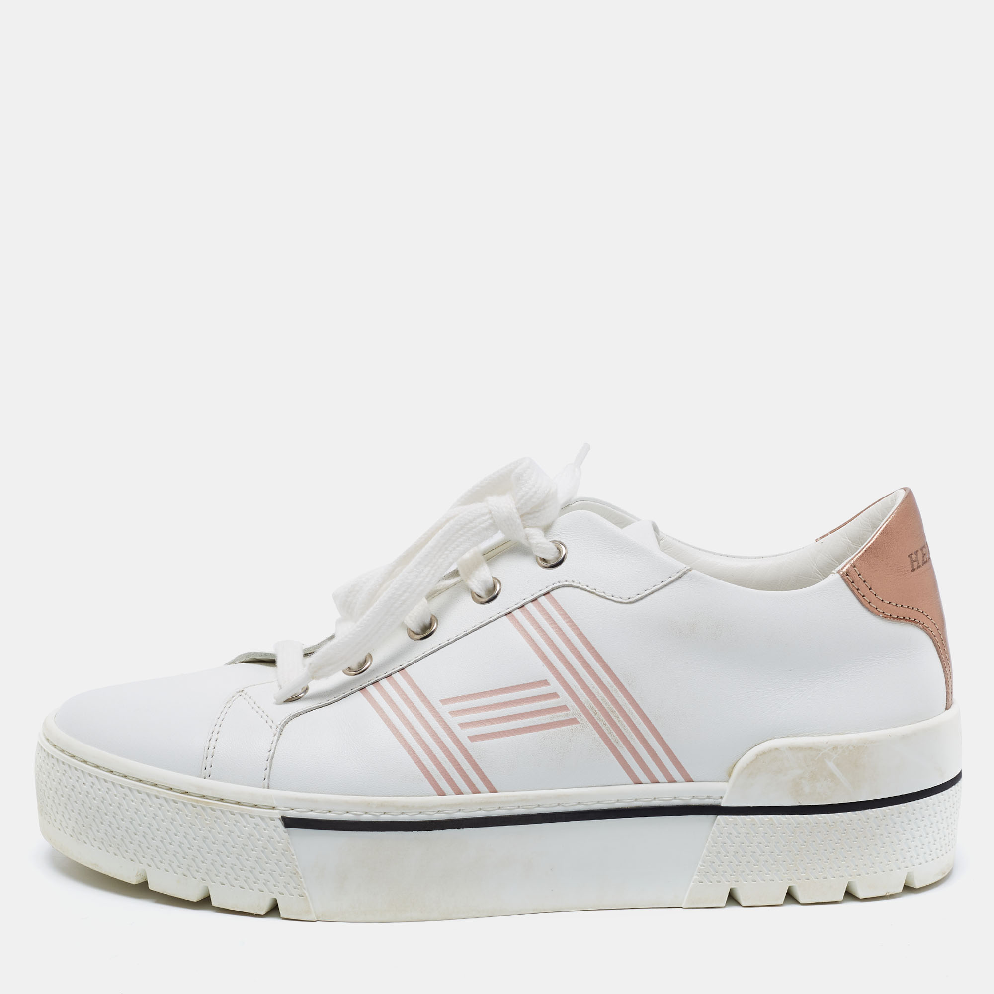 Preowned Hermes White Leather Dare Low Top Sneakers Size 39 ModeSens