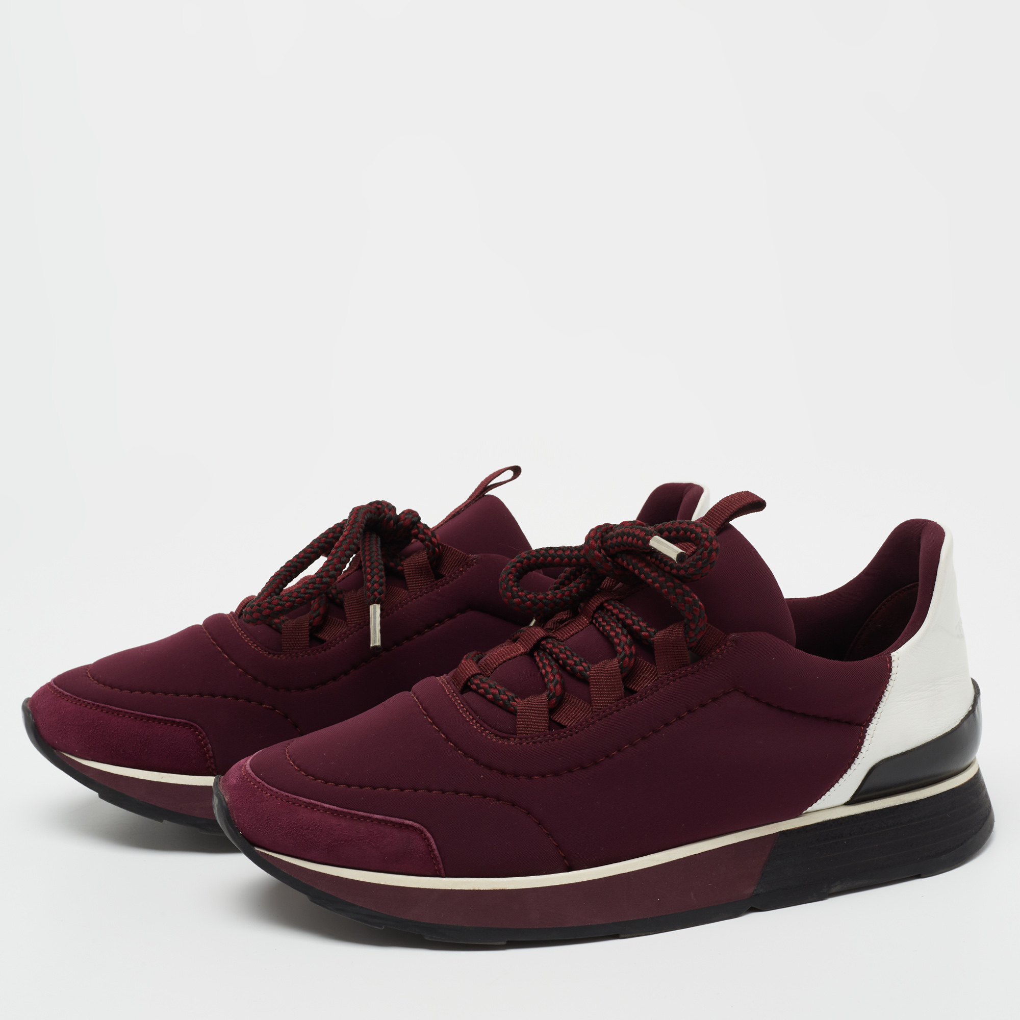 

Hermes Burgundy/White Nylon and Leather Miles Sneakers Size