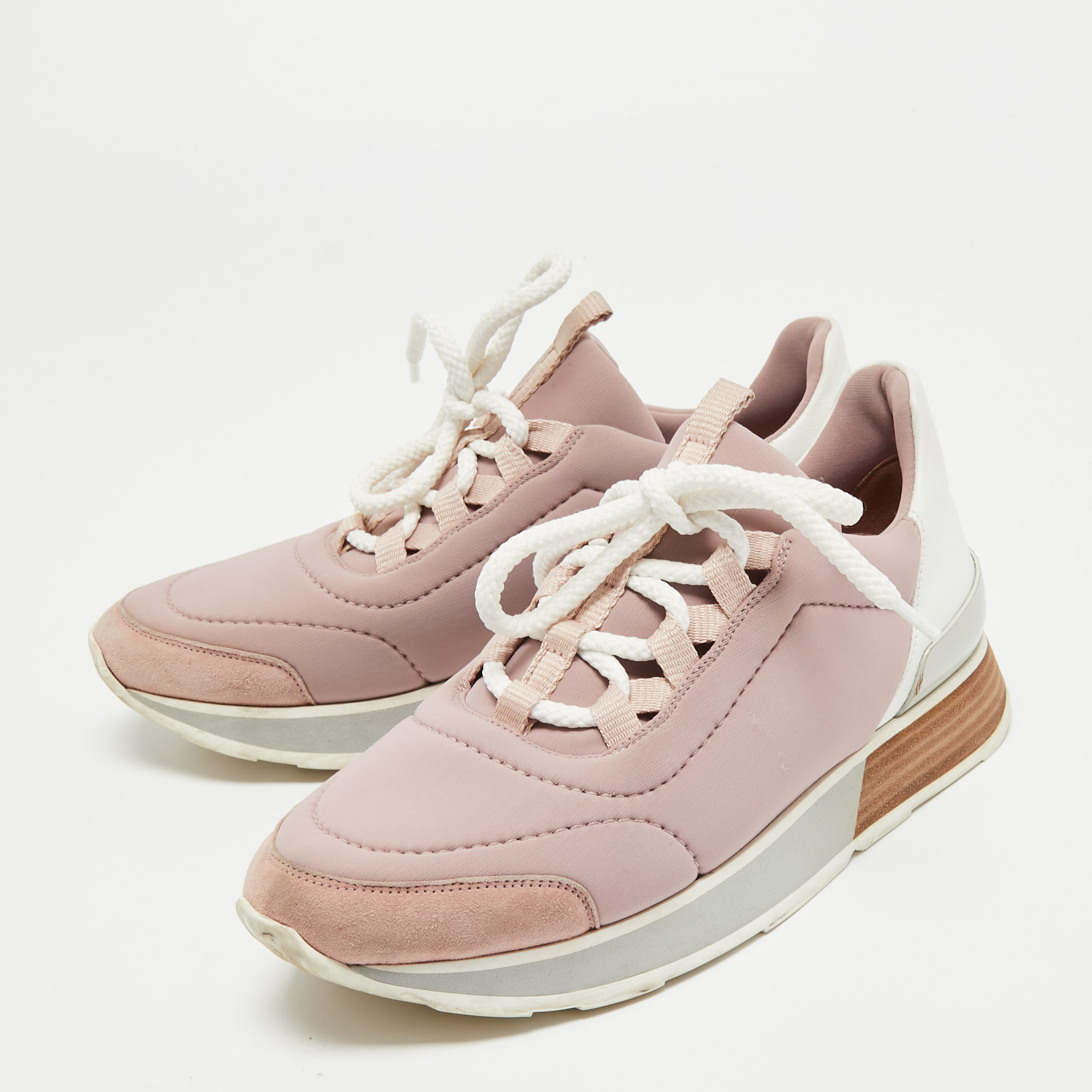 

Hermes Pink/White Neoprene, Leather and Suede Miles Sneakers Size