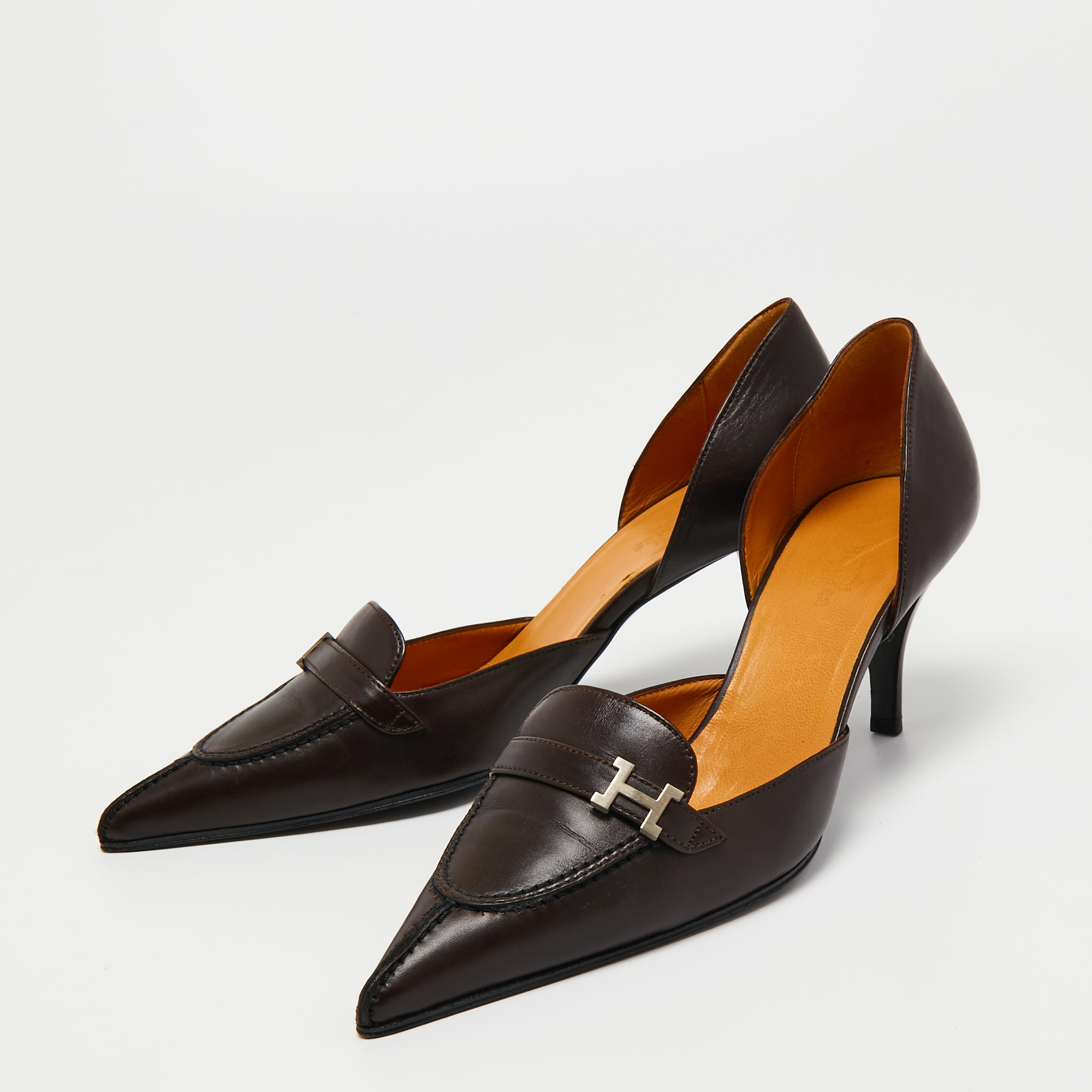 

Hermes Brown Leather Pointed Toe Focus-Escarpins Pumps Size