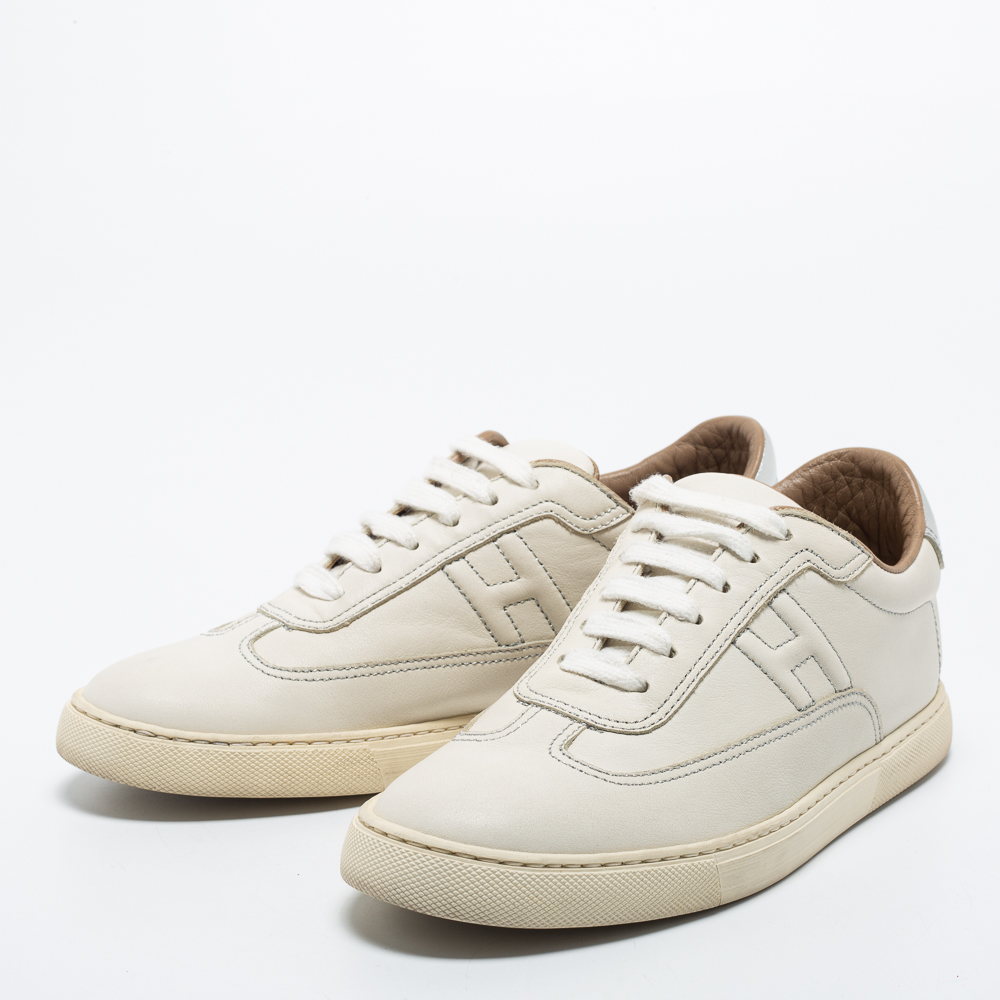 

Hermes Off White/Silver Leather Quicker Sneakers Size