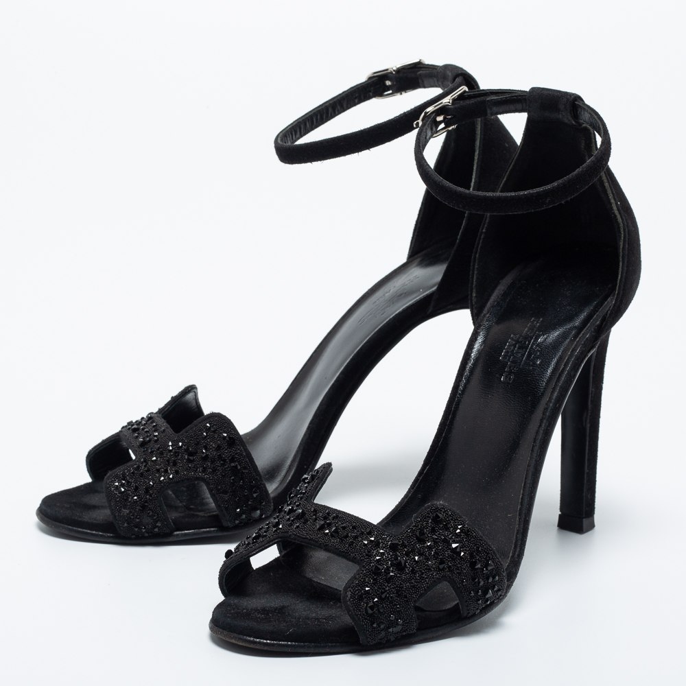 

Hermes Black Suede and Crystals Embellished Premiere Sandals Size