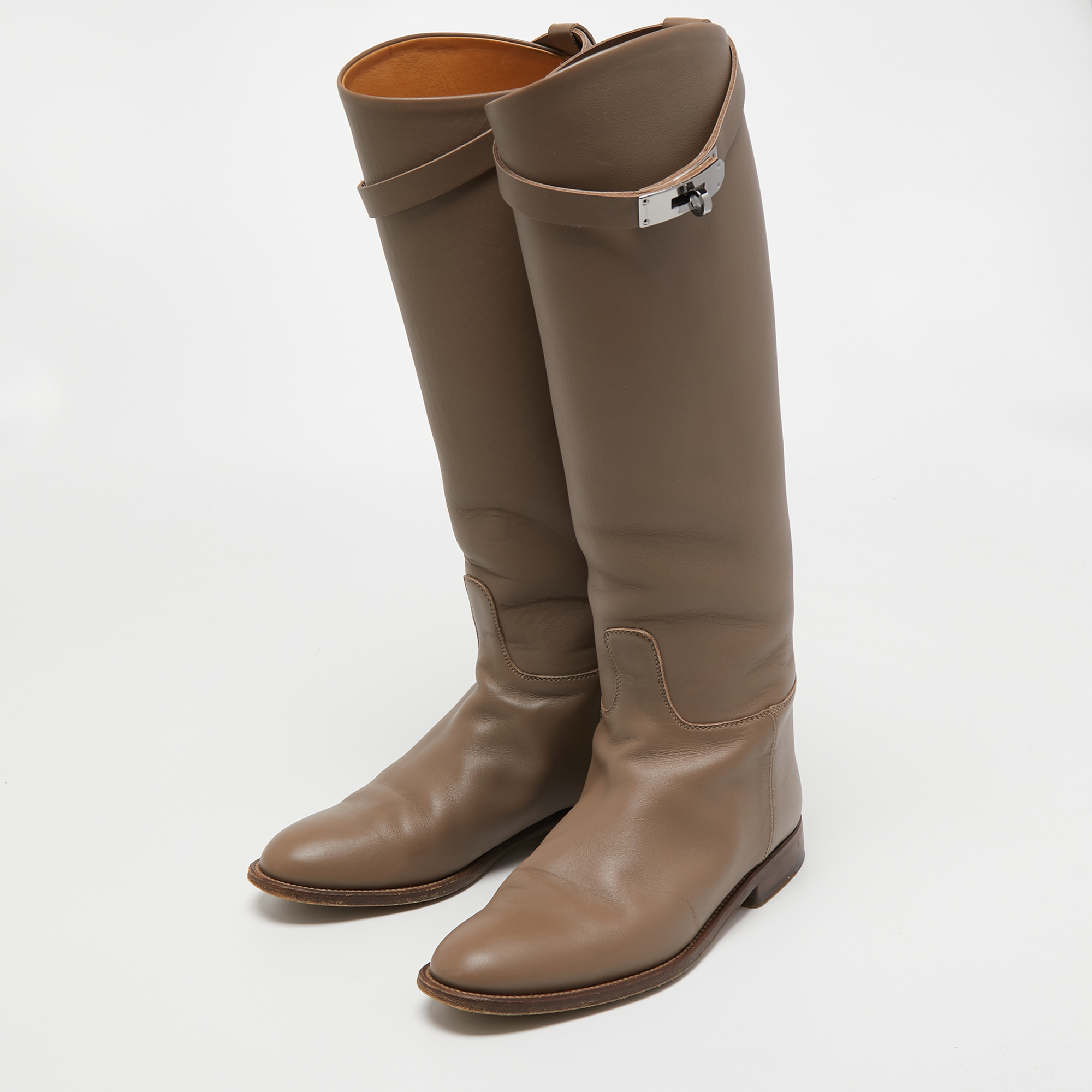 

Hermès Brown Leather Faustine Knee Length Boots Size