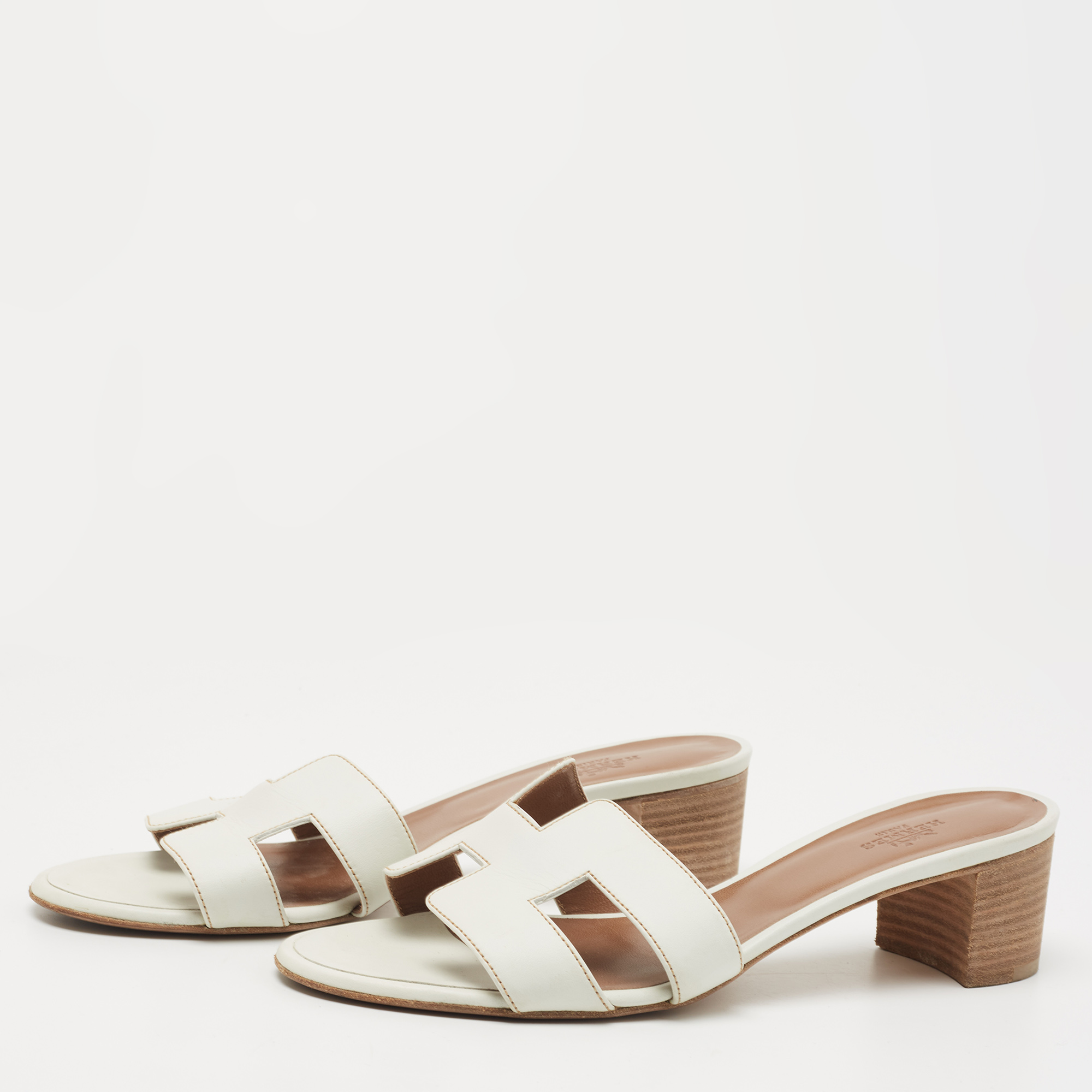 

Hermes White Leather Oasis Slide Sandals Size