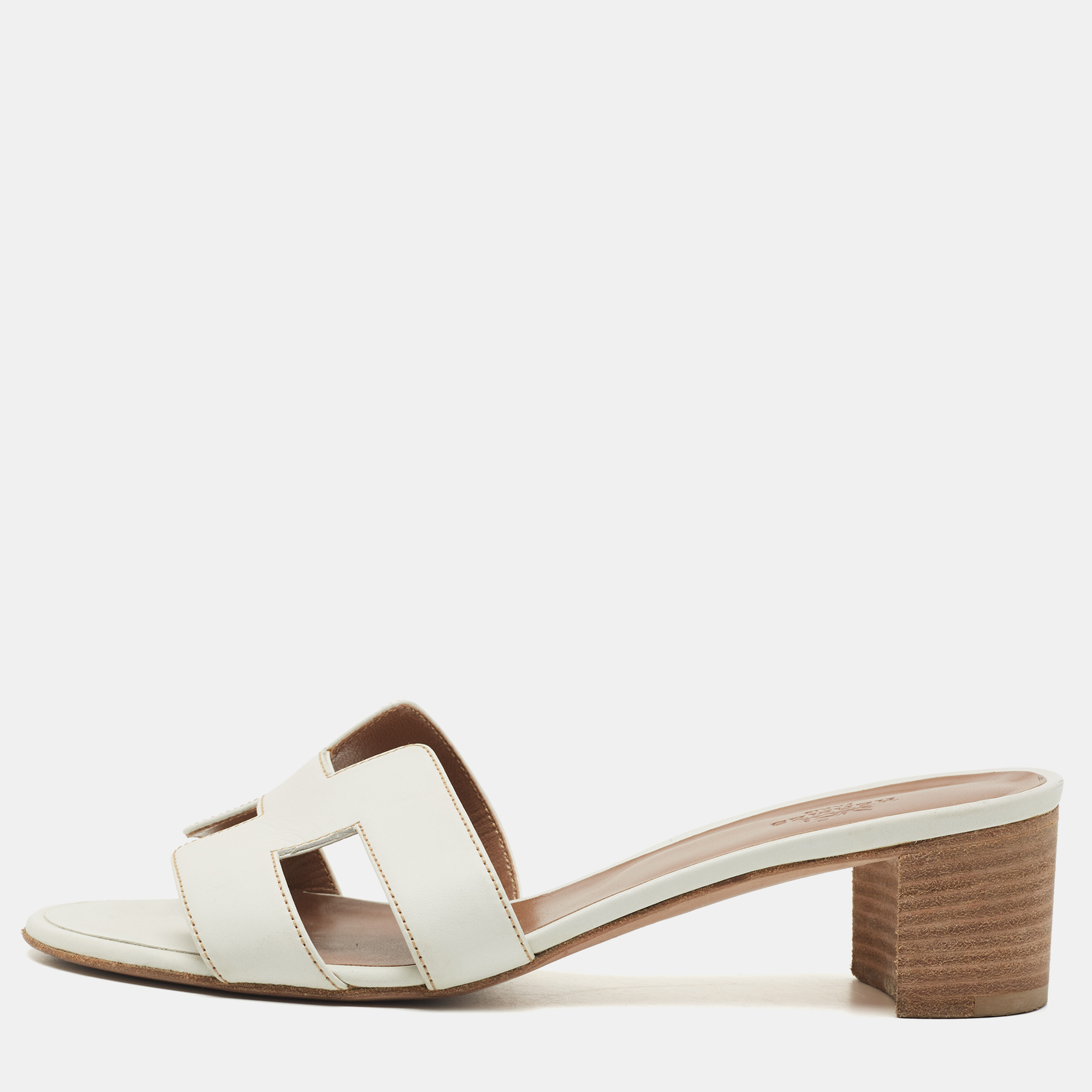 Hermes White Leather Oasis Slide Sandals Size 38