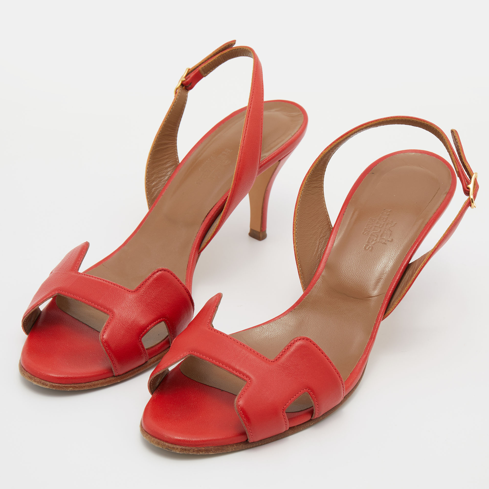 

Hermes Orange Leather Night Slingback Sandals Size