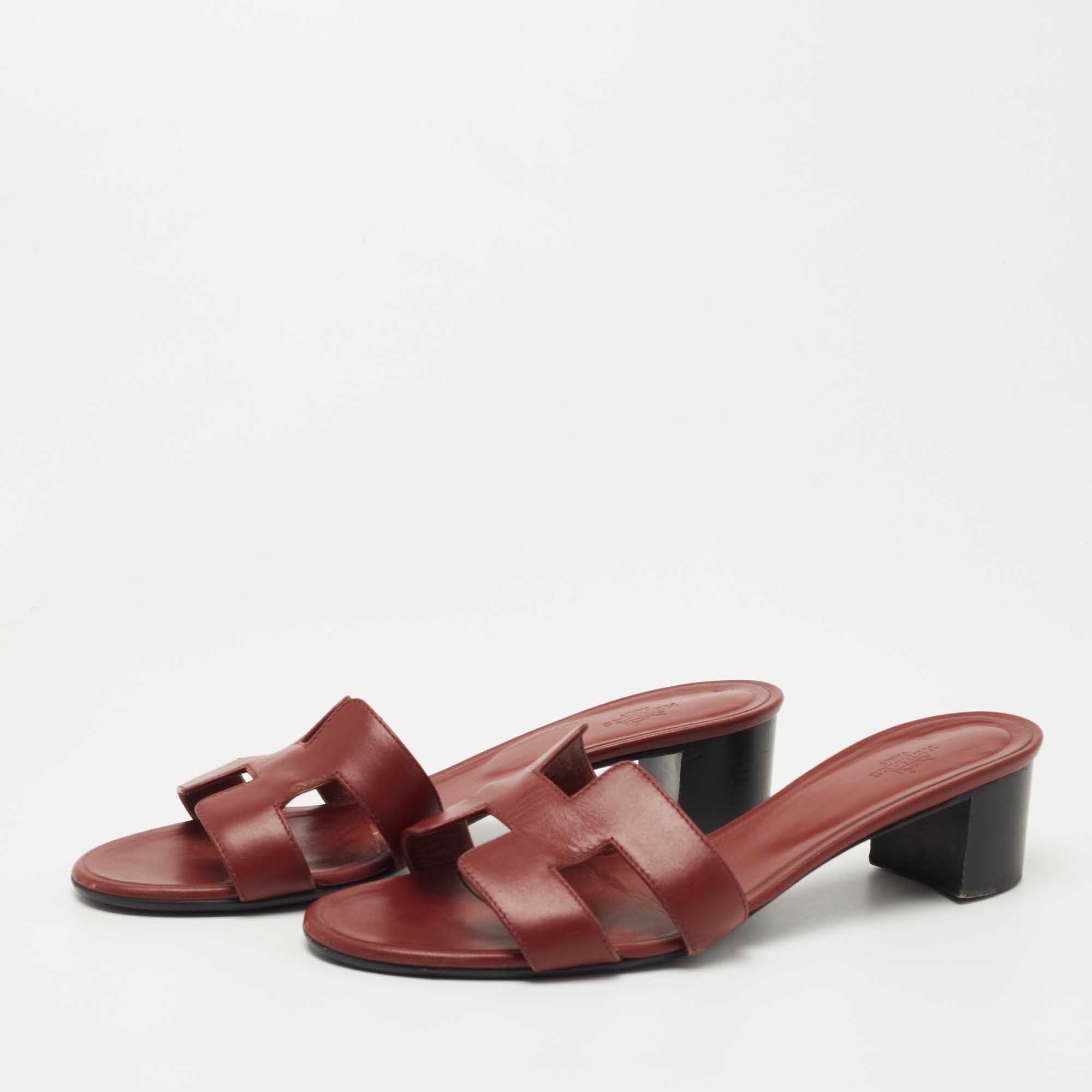

Hermes Burgundy Leather Oasis Slide Sandals Size