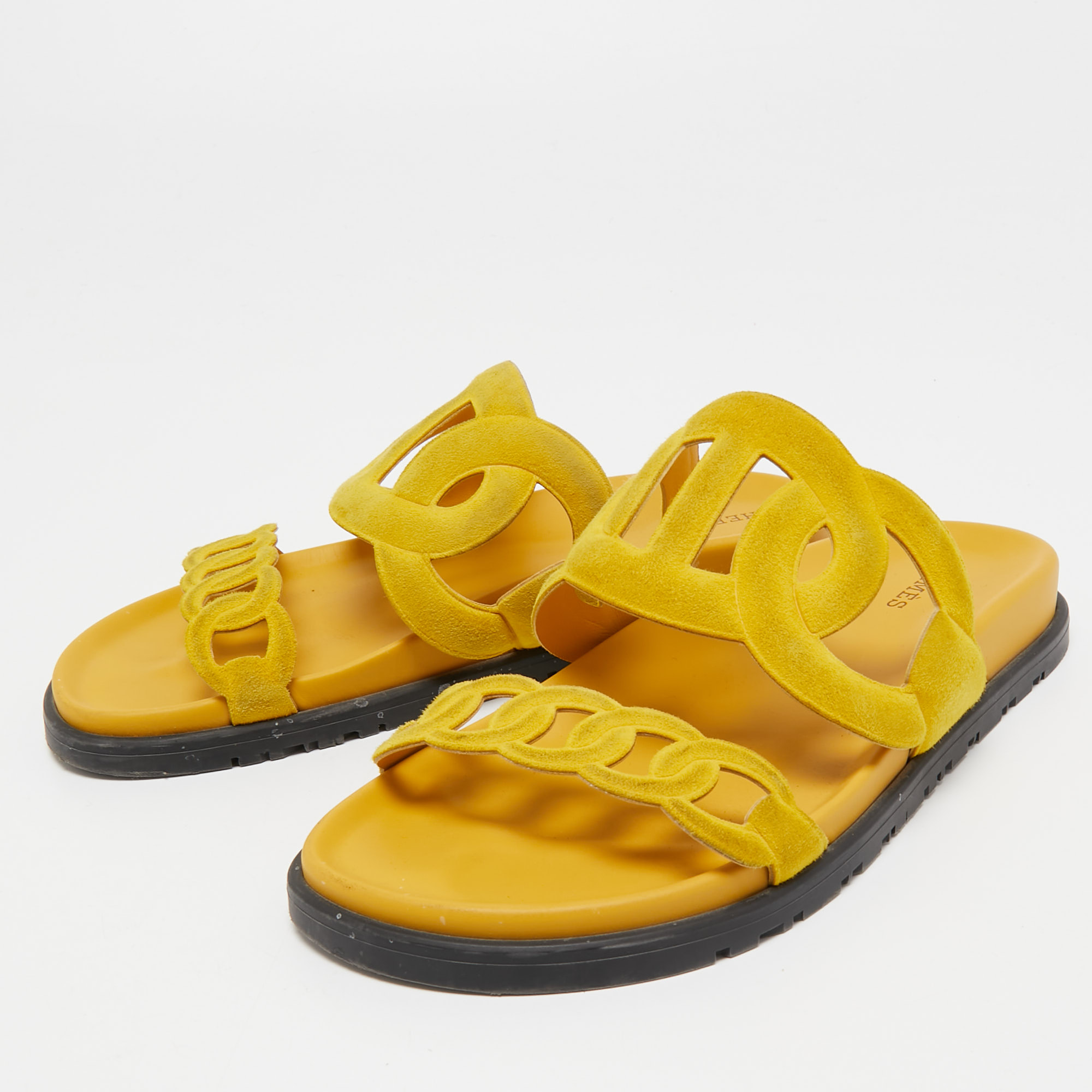 

Hermes Yellow Suede Extra Slide Flats Size