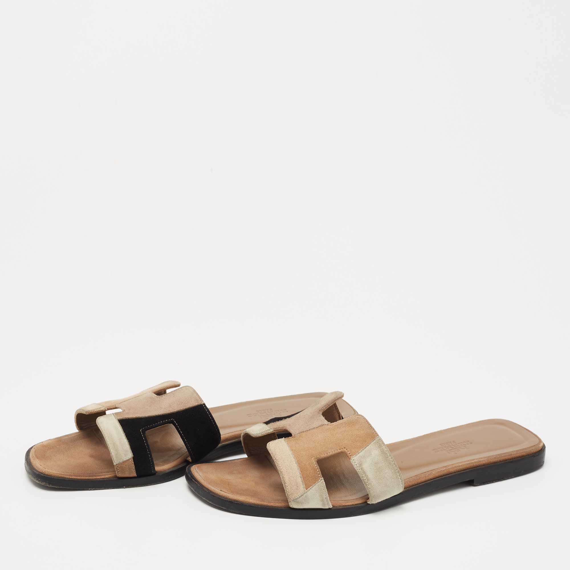 

Hermes Multicolor Suede Oran Flat Slides Size, Brown