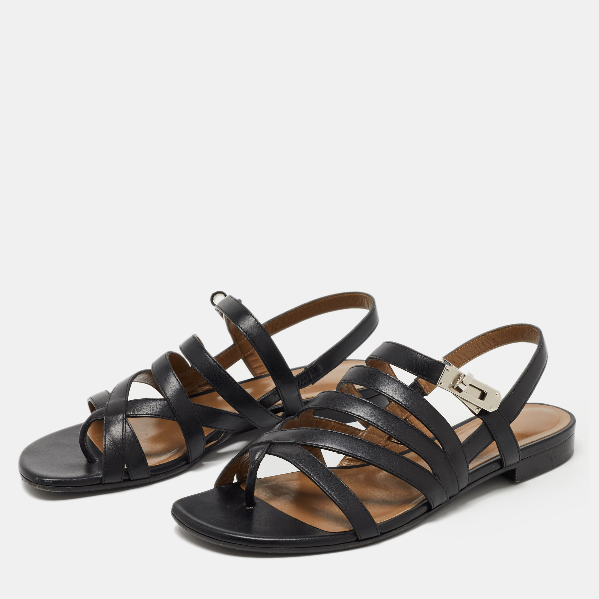 

Hermes Black Leather Transat Slingback Sandals Size