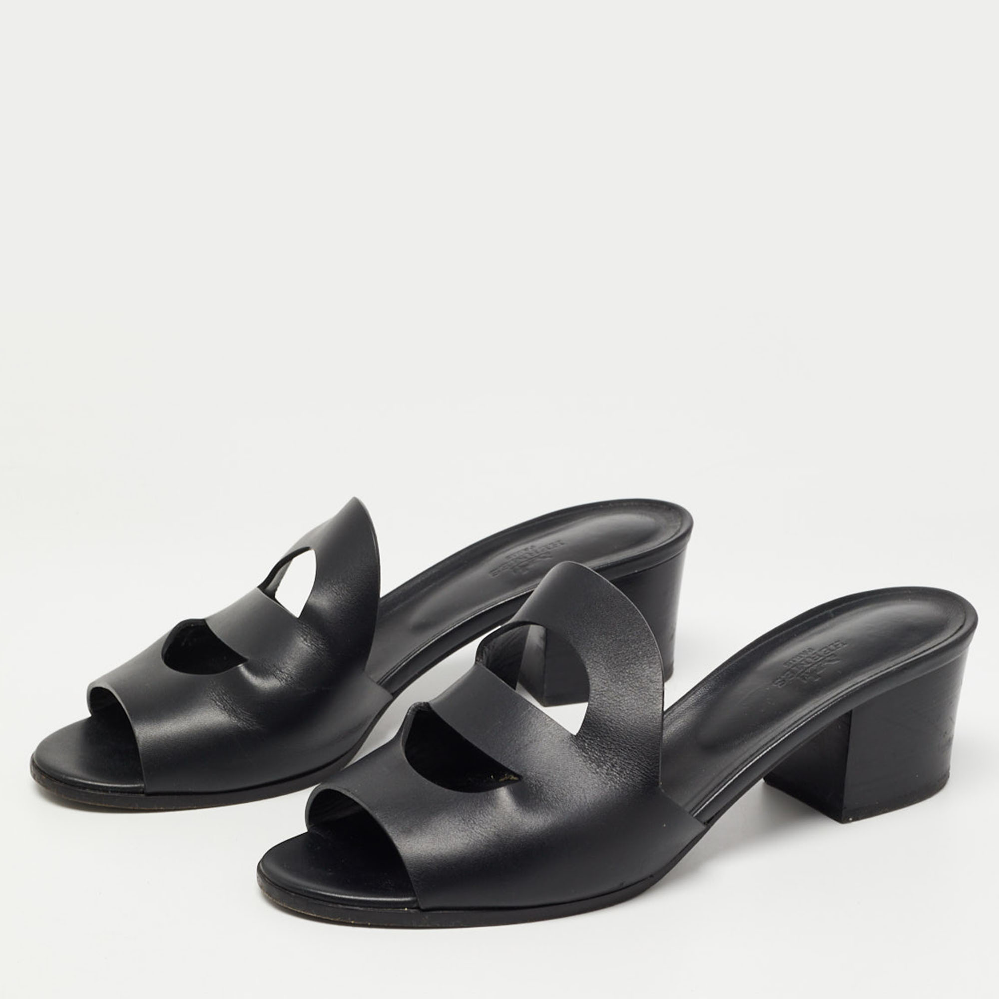 

Hermes Black Leather Mona Slide Sandals Size