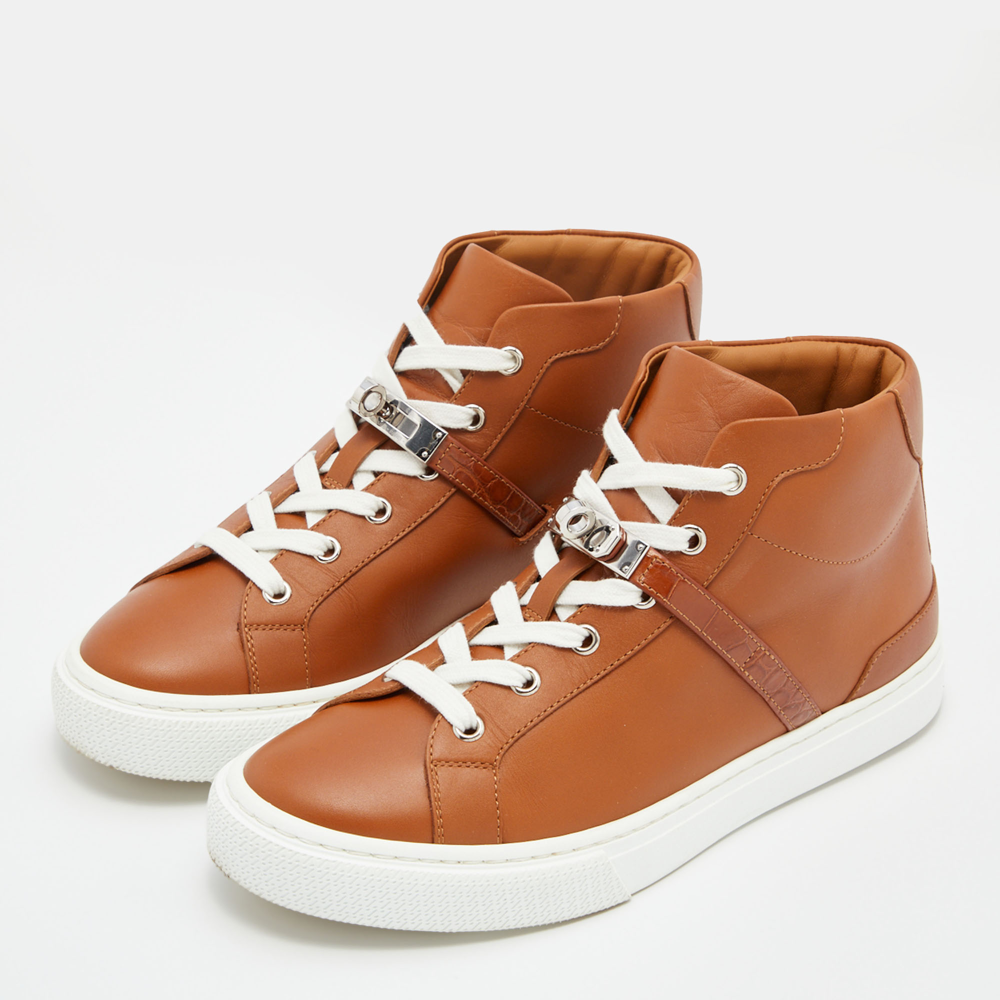 

Hermes Brown Leather Daydream High Top Sneakers Size