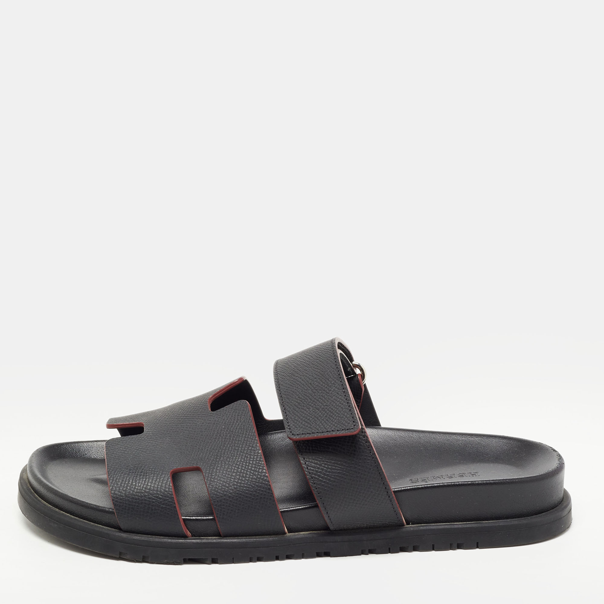 Hermes Black Textured Leather Chypre Sandals Size 40 Hermes | The ...