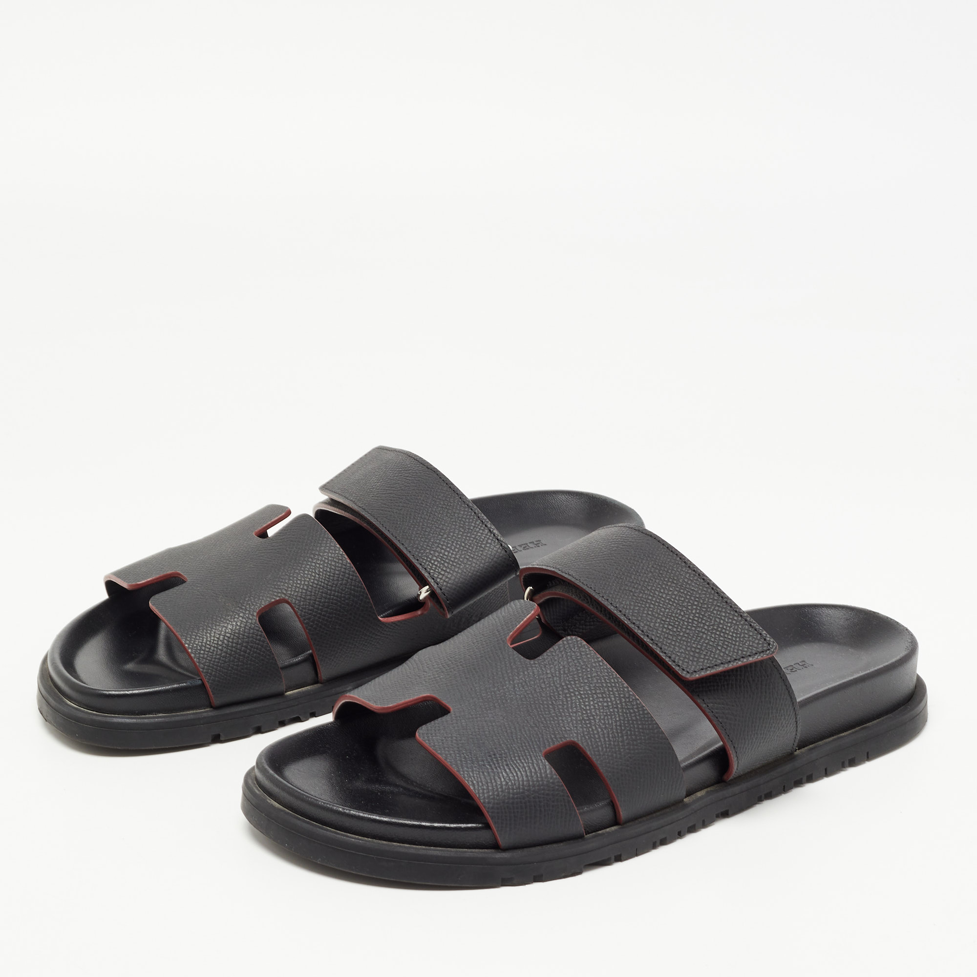 

Hermes Black Textured Leather Chypre Sandals Size