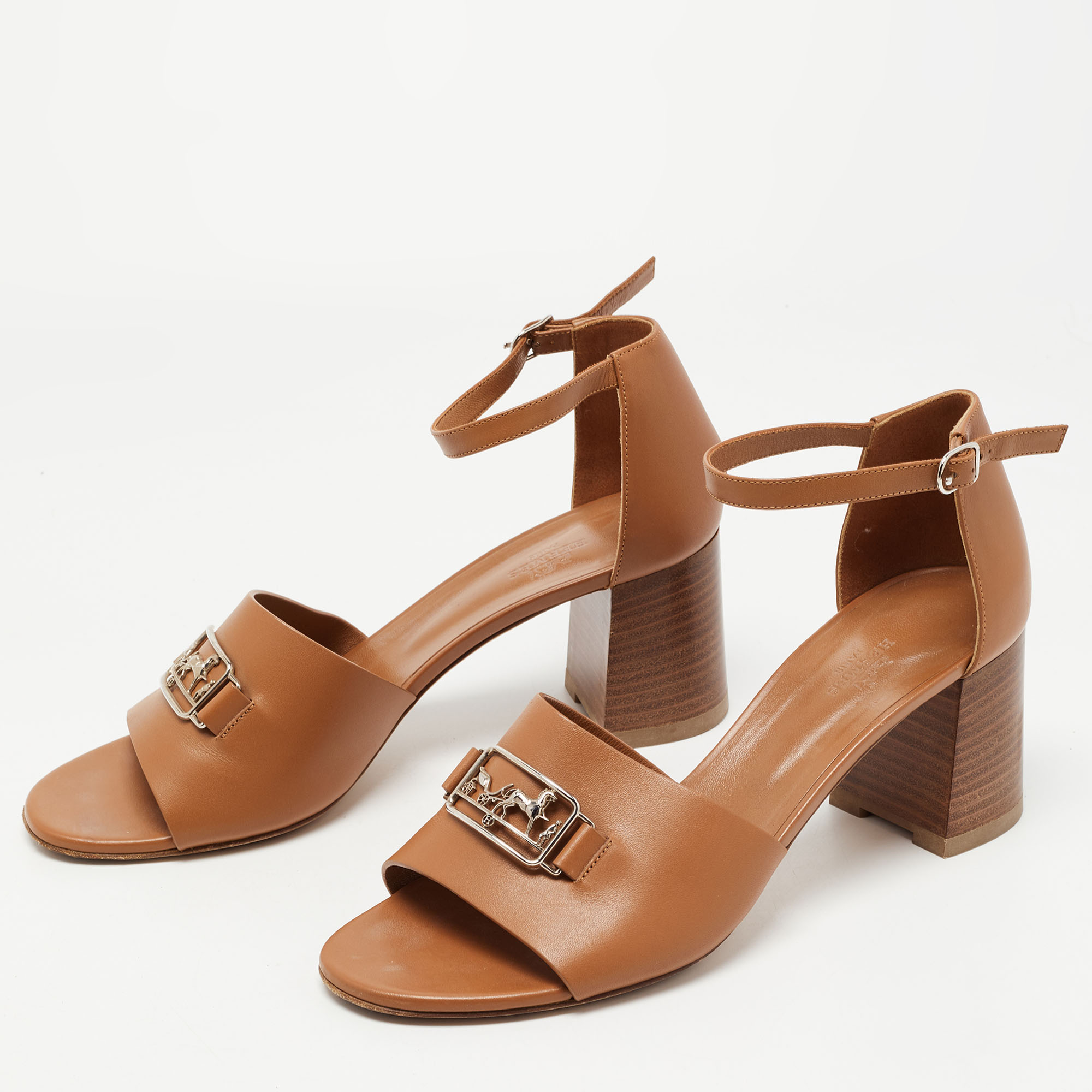 

Hermes Tan Leather Viaggio Ankle Strap Sandals Size