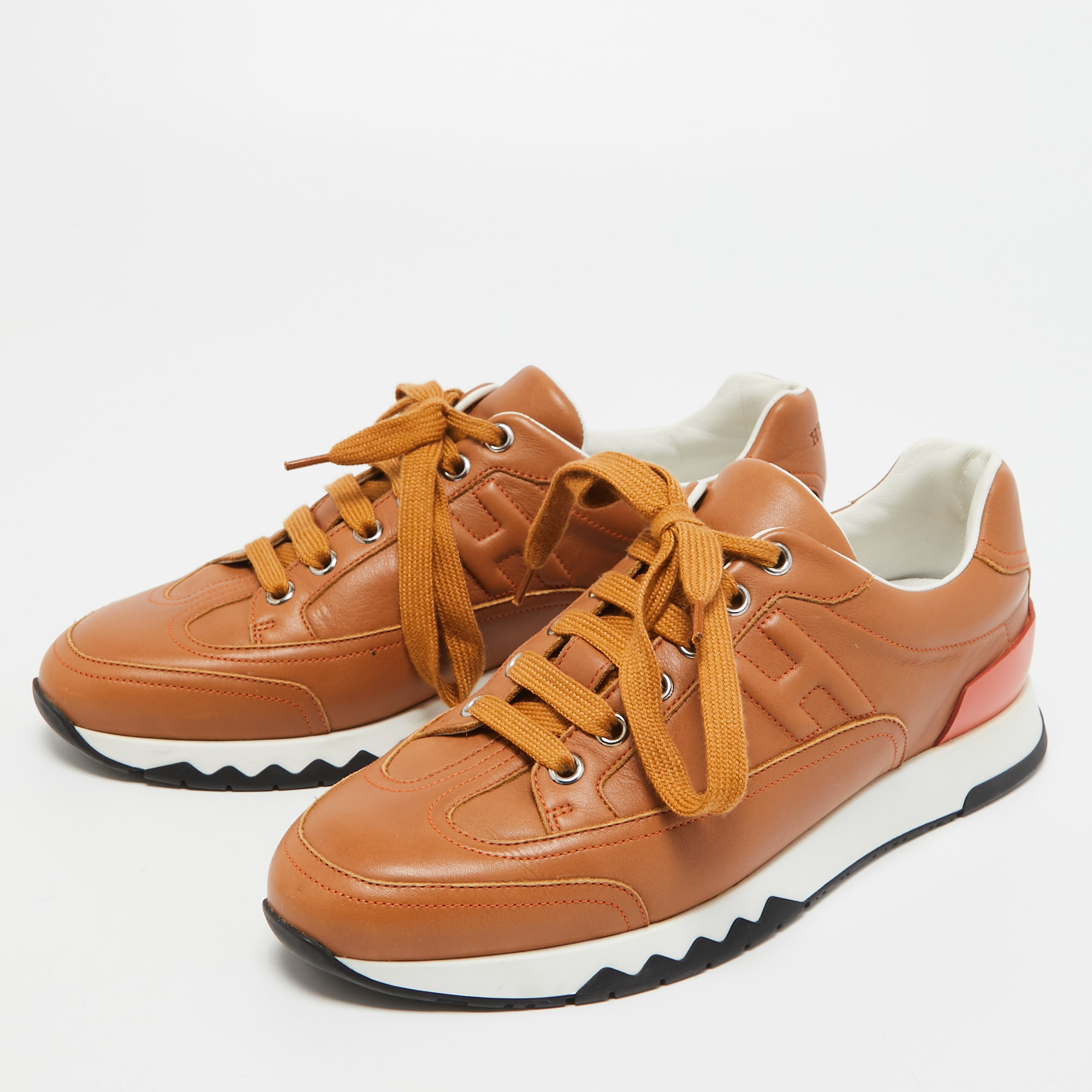 

Hermes Brown Leather Quicker Lace Up Sneakers Size