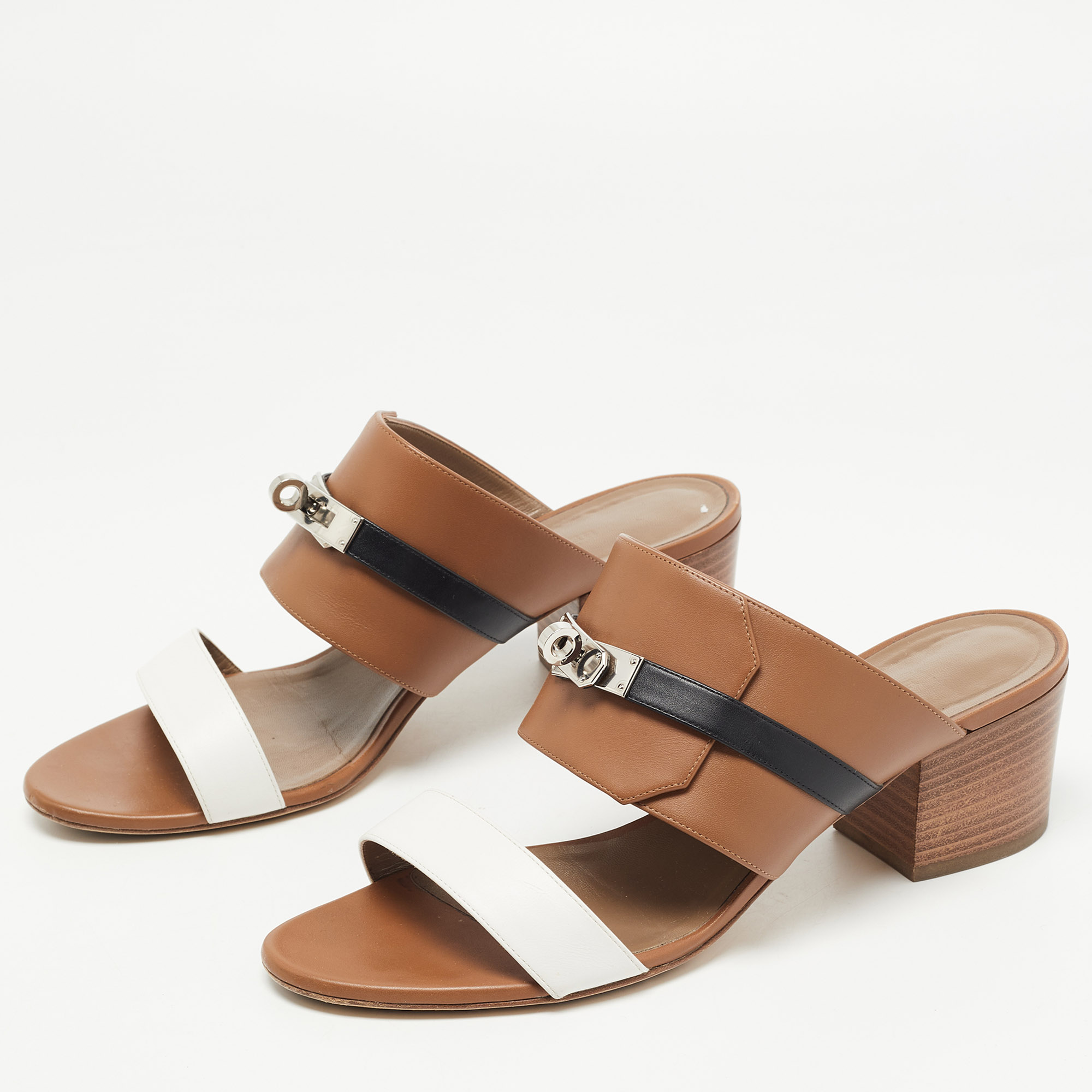 

Hermes Tricolor Leather Ovation Slide Sandals Size, Brown