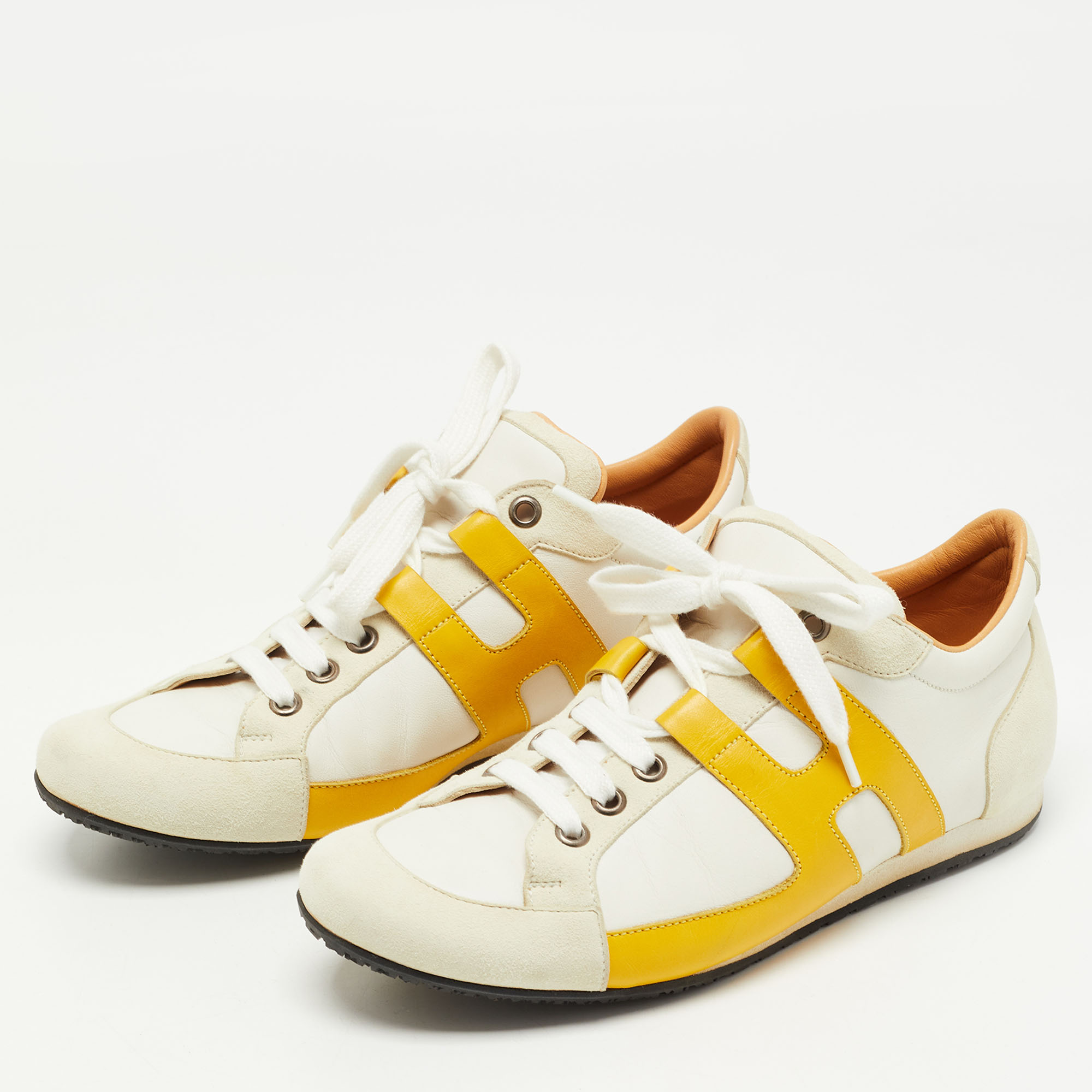 

Hermes Multicolor Leather and Suede Tie Break Low Top Sneakers Size