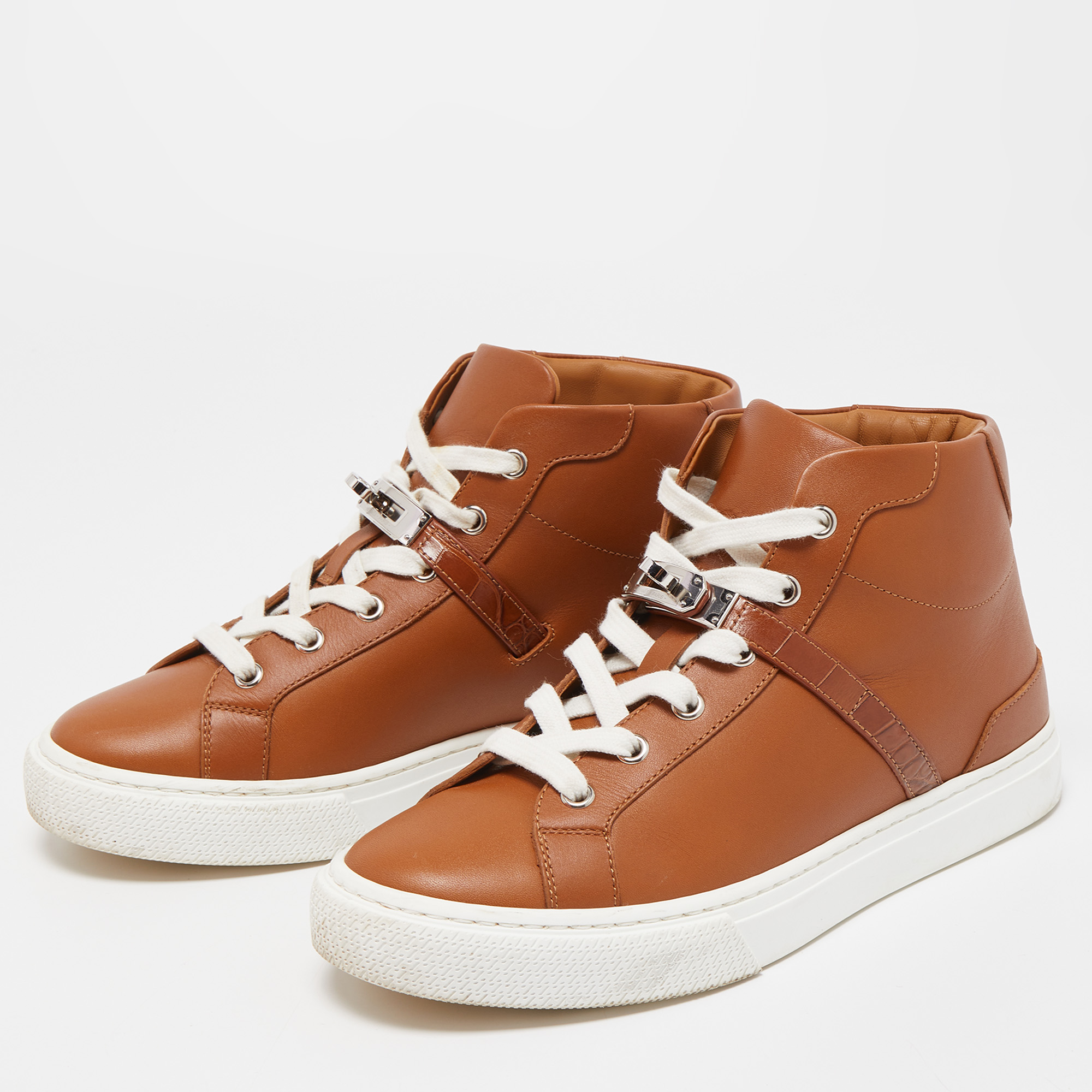 

Hermes Brown Leather Daydream High Top Sneakers Size