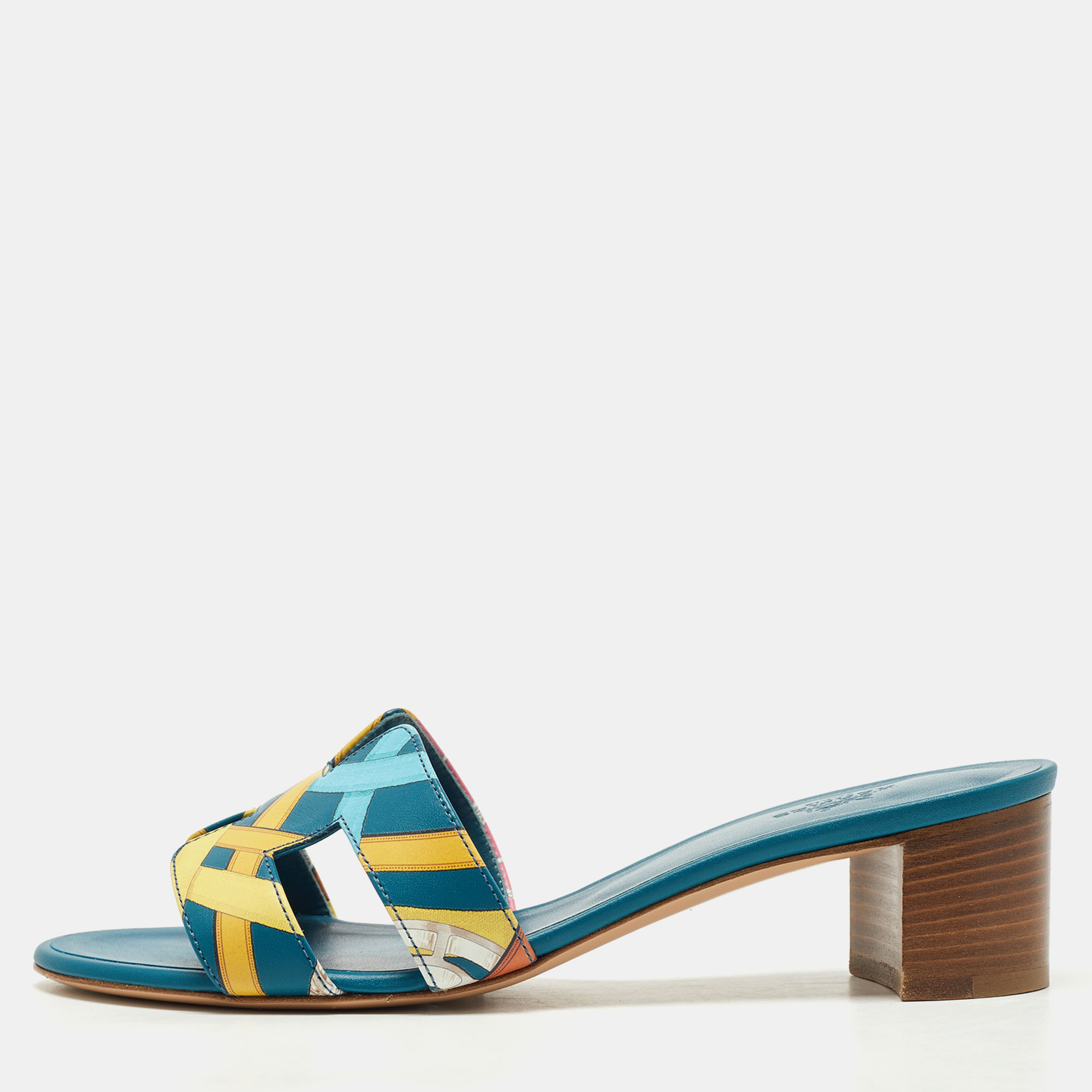 مملوكة مسبقًا Hermes Multicolor Leather Oasis Slide Sandals Size 37.5