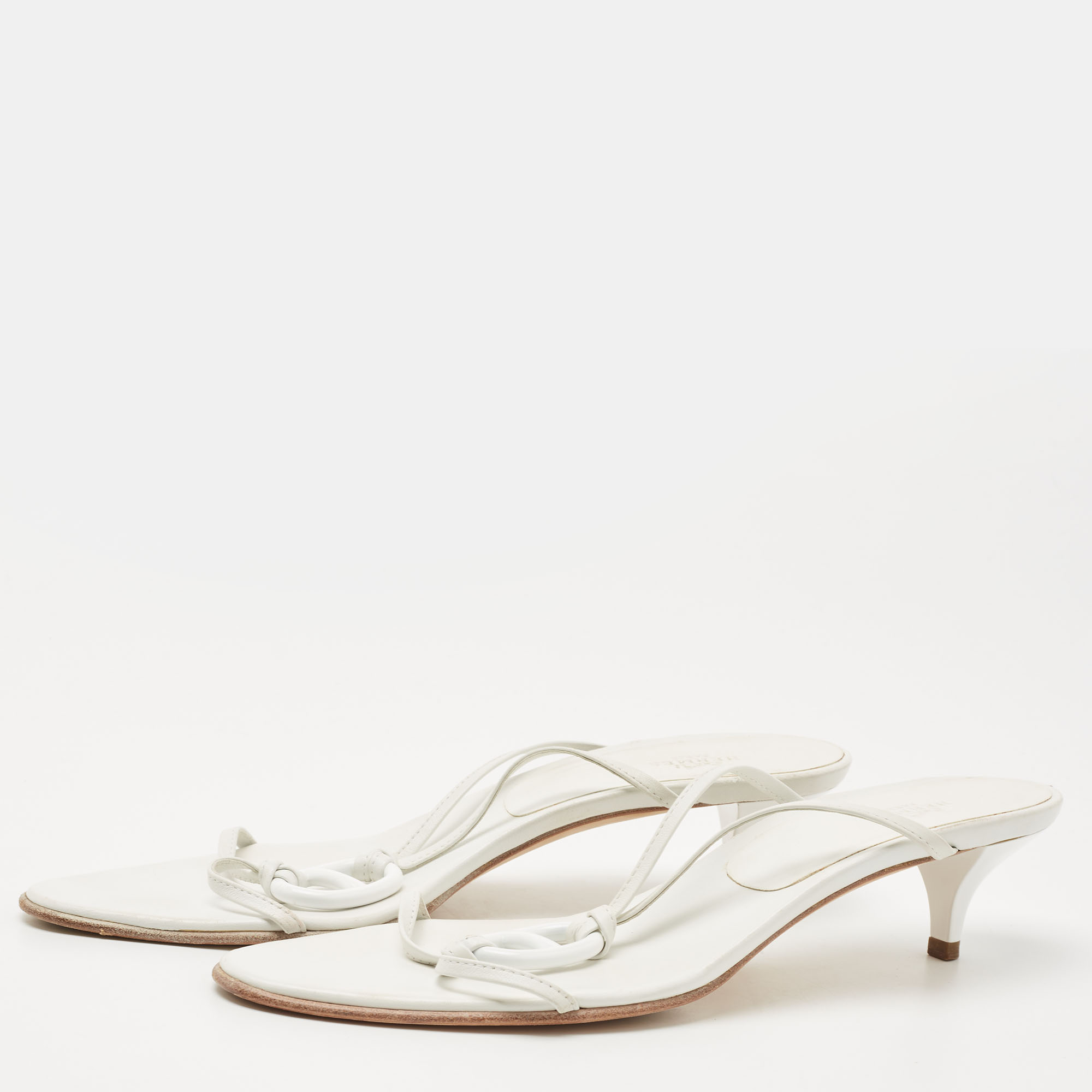 

Hermes White Leather Kiss Slide Sandals Size